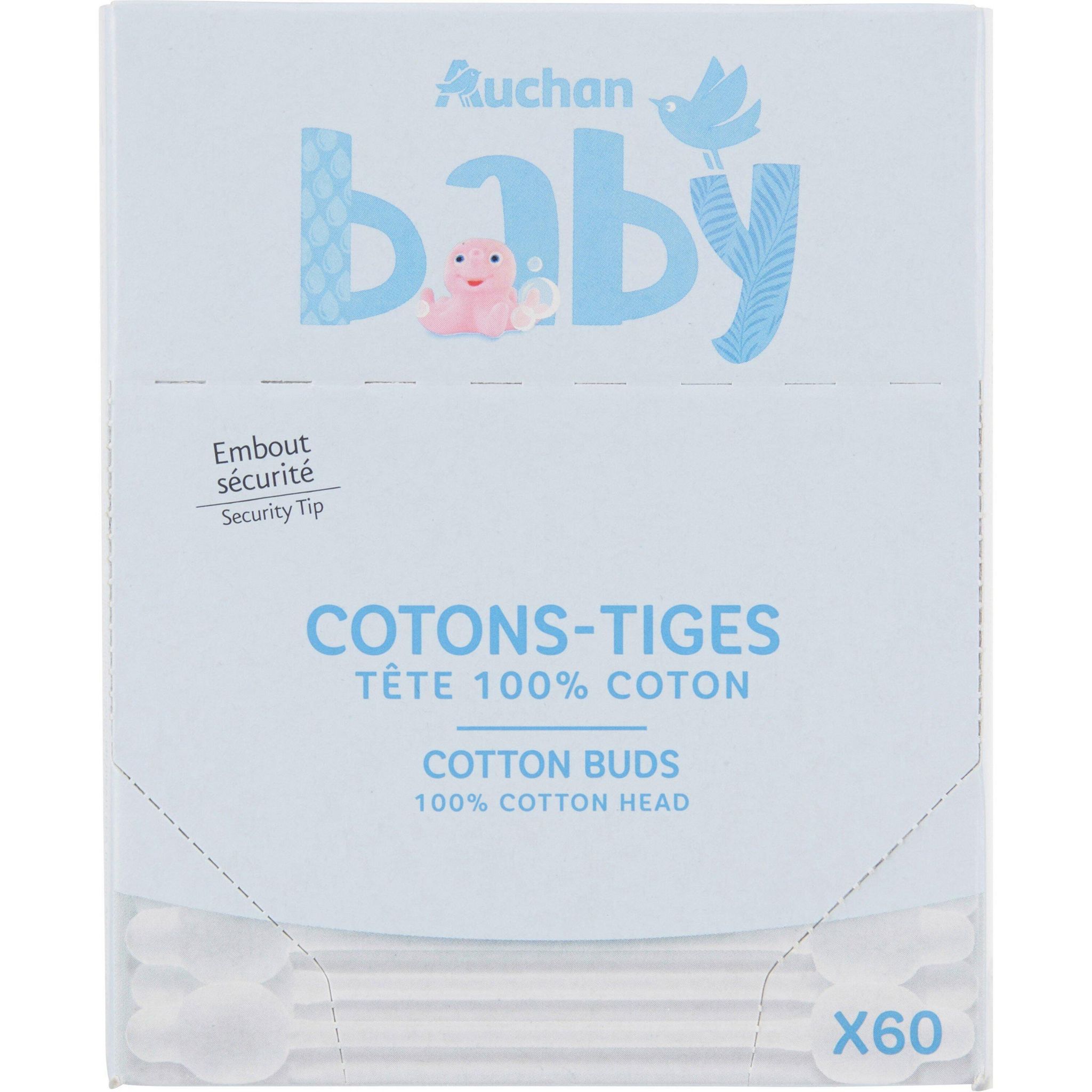 AUCHAN BABY Cotons-tiges pour bébé 60 cotons-tiges