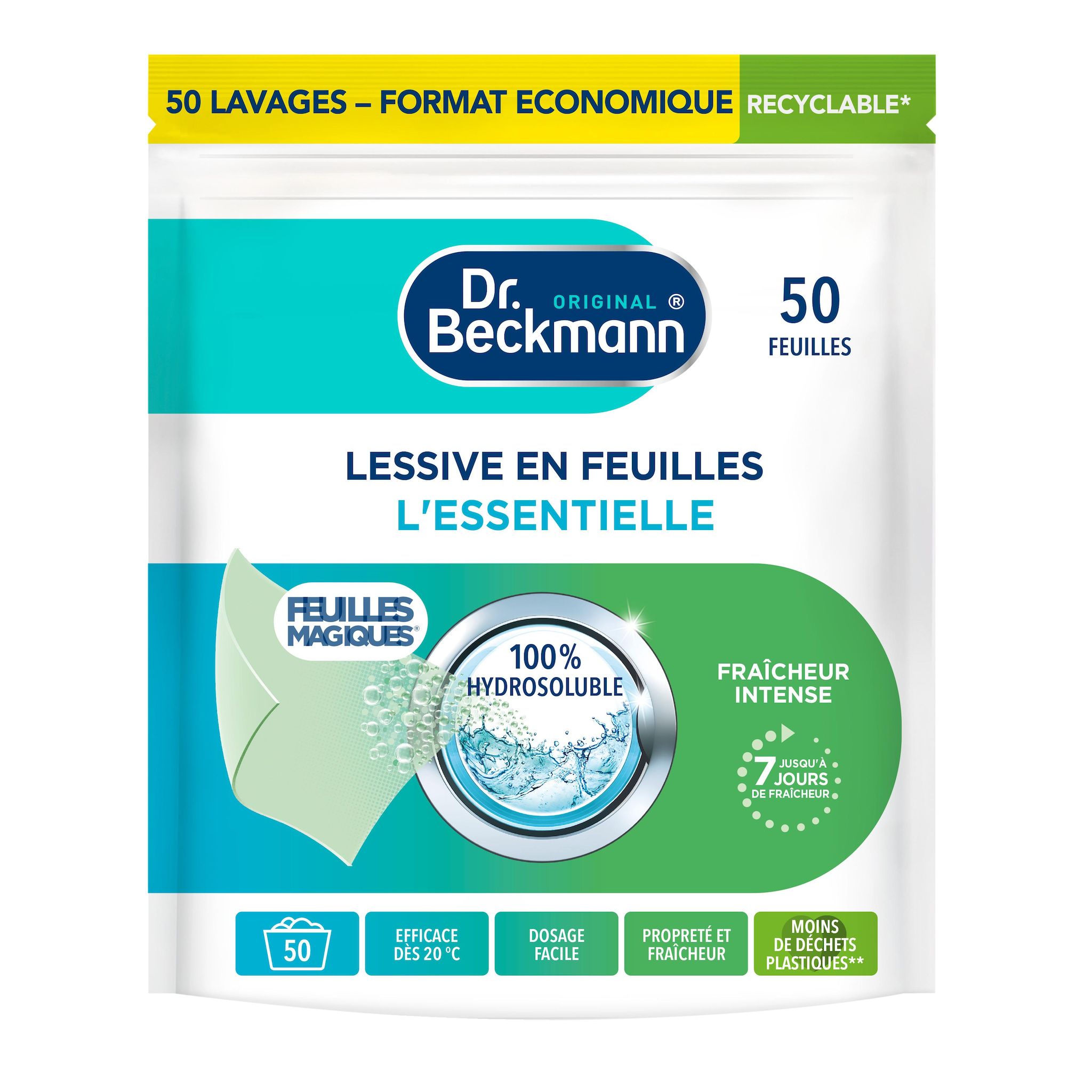 Voir la diapositive 2 : DR BECKMANN Lessive feuilles fraîcheur intense 50 lavages 50 doses