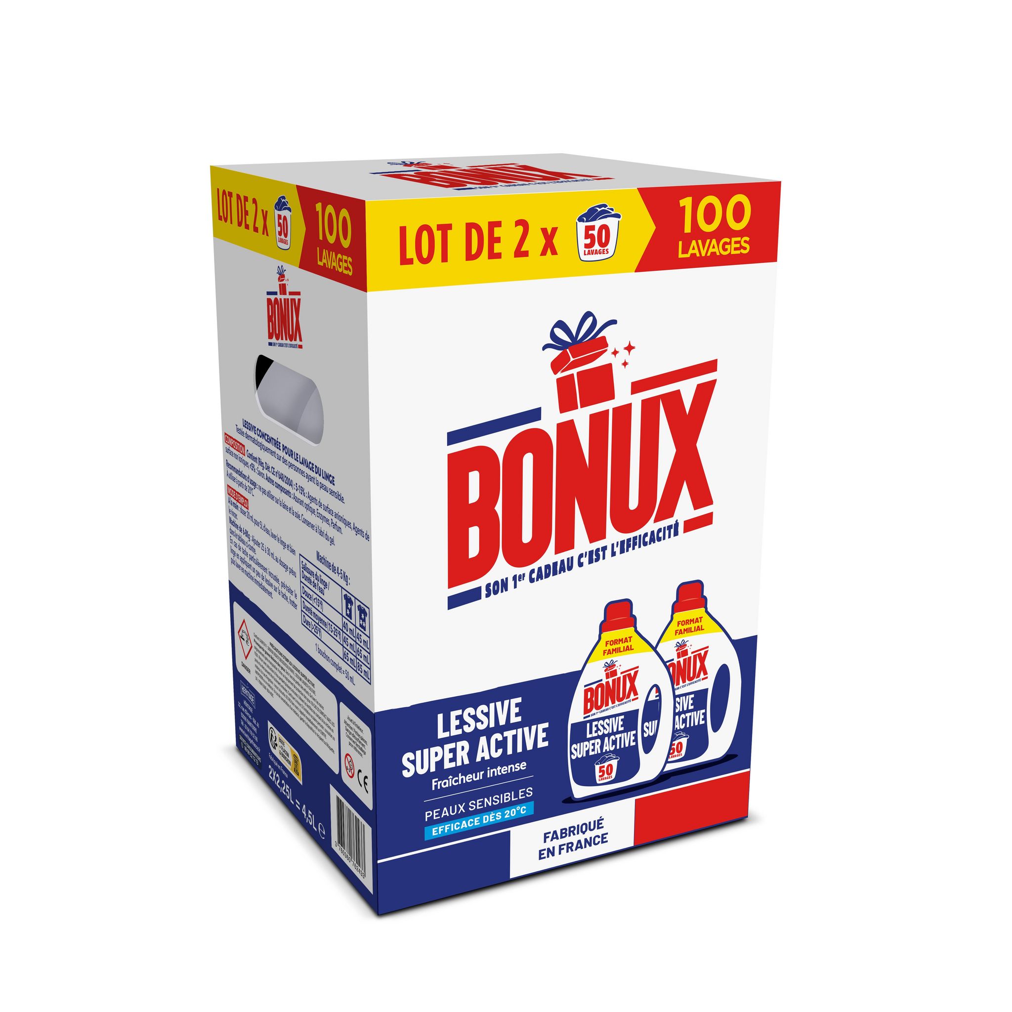 BONUX Lessive liquide fraîcheur 100 lavages 2x4,5l