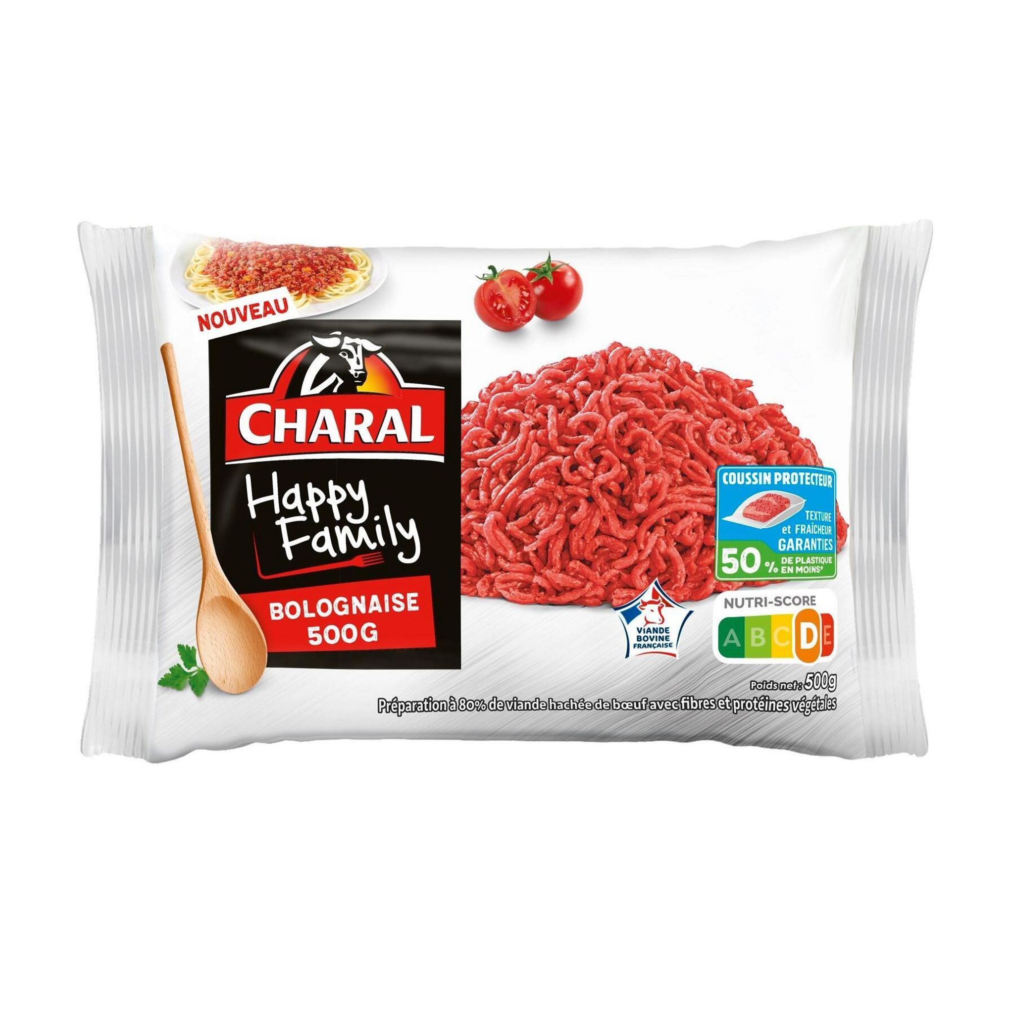 CHARAL Préparation viande hachée de bœuf 15%mg saveur bolognaise 500g