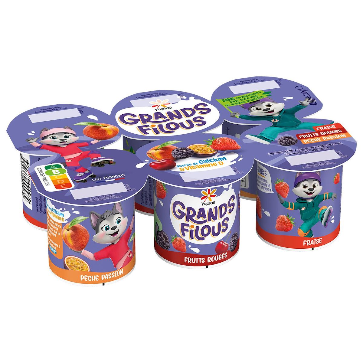 GRANDS FILOUS Yaourt aromatisé fruits rouges fraise passion pêche 6x100g
