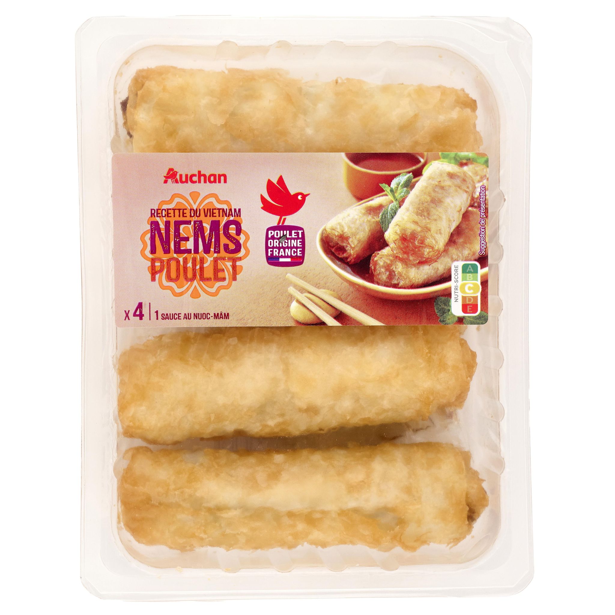 AUCHAN Nems poulet avec 1 sauce nuoc-mâm 4 pièces 280g
