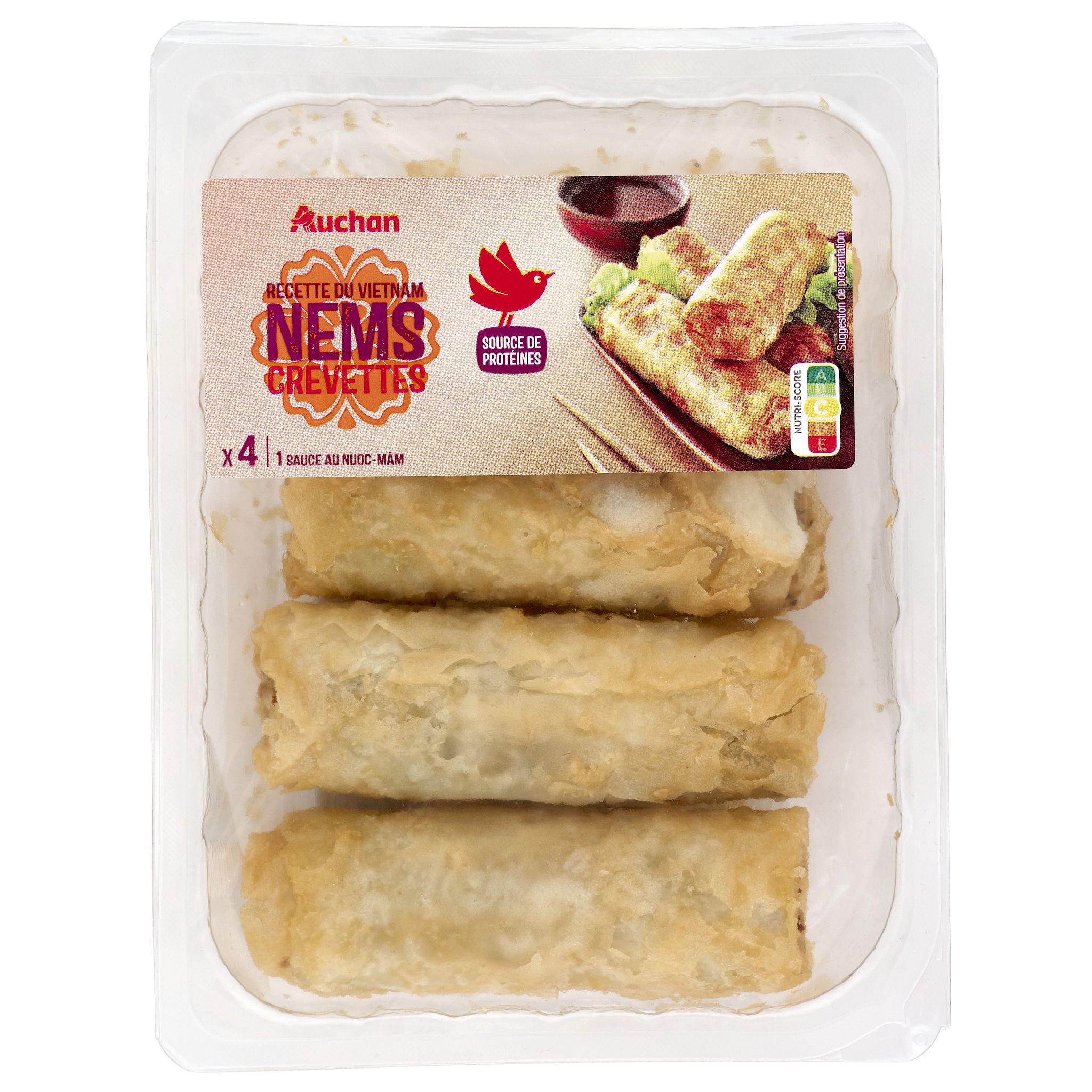 AUCHAN Nems crevettes cuisinés avec sauce nuoc mâm 4 pièces 280g