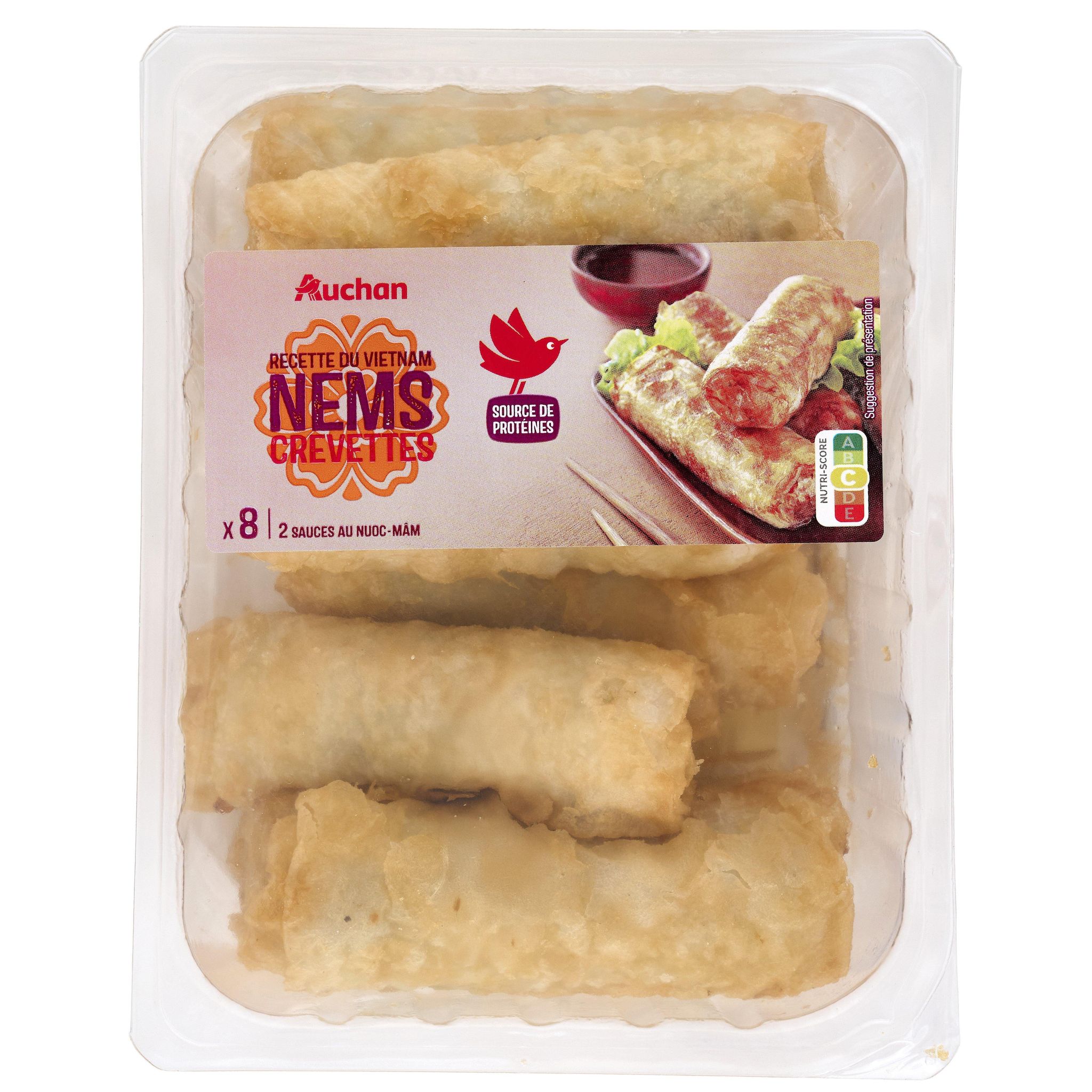 AUCHAN Nems aux crevettes avec 2 sauces nuoc mâm 8 pièces 540g