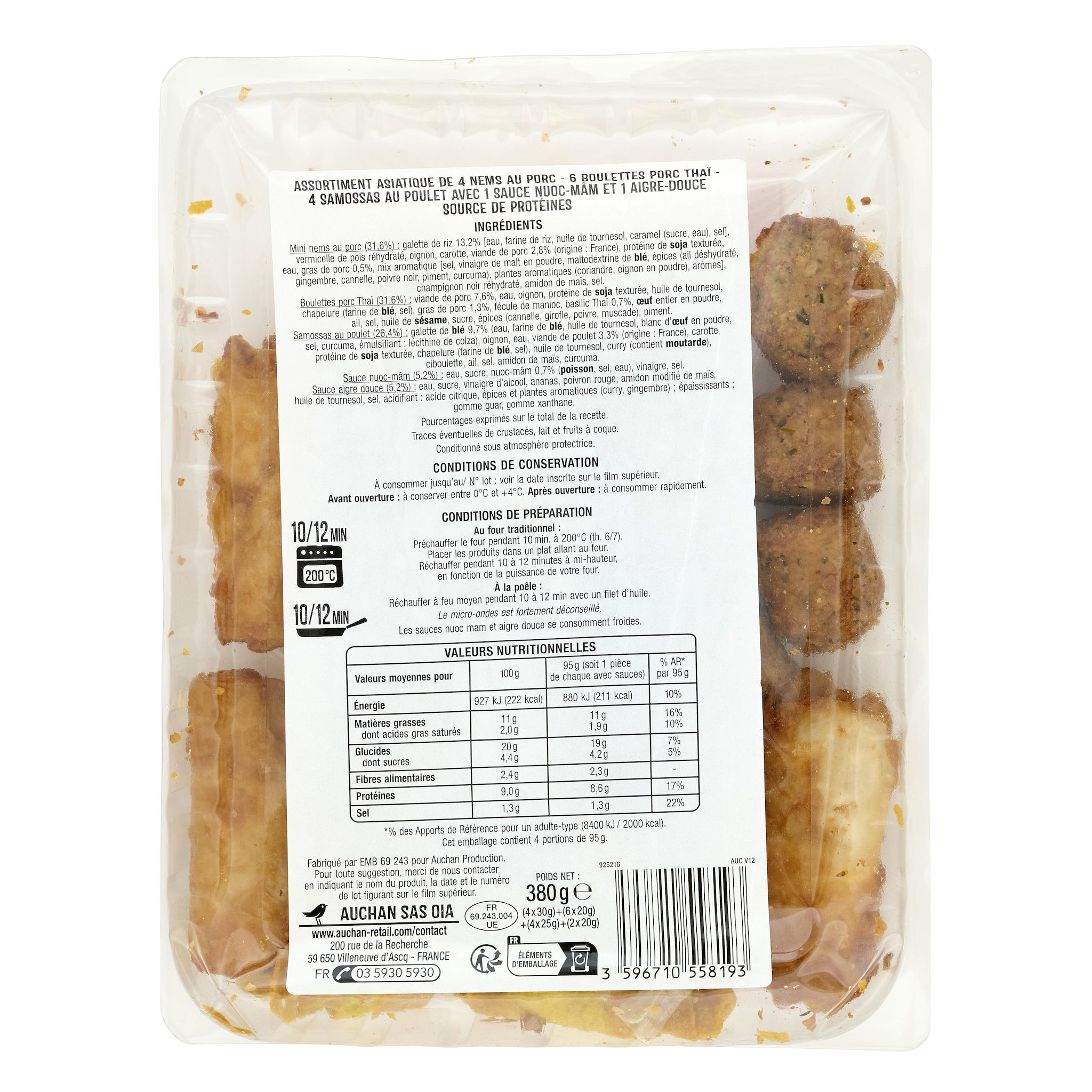 Voir la diapositive 2 : AUCHAN Petit assortiment asiatique 14 pièces 380g