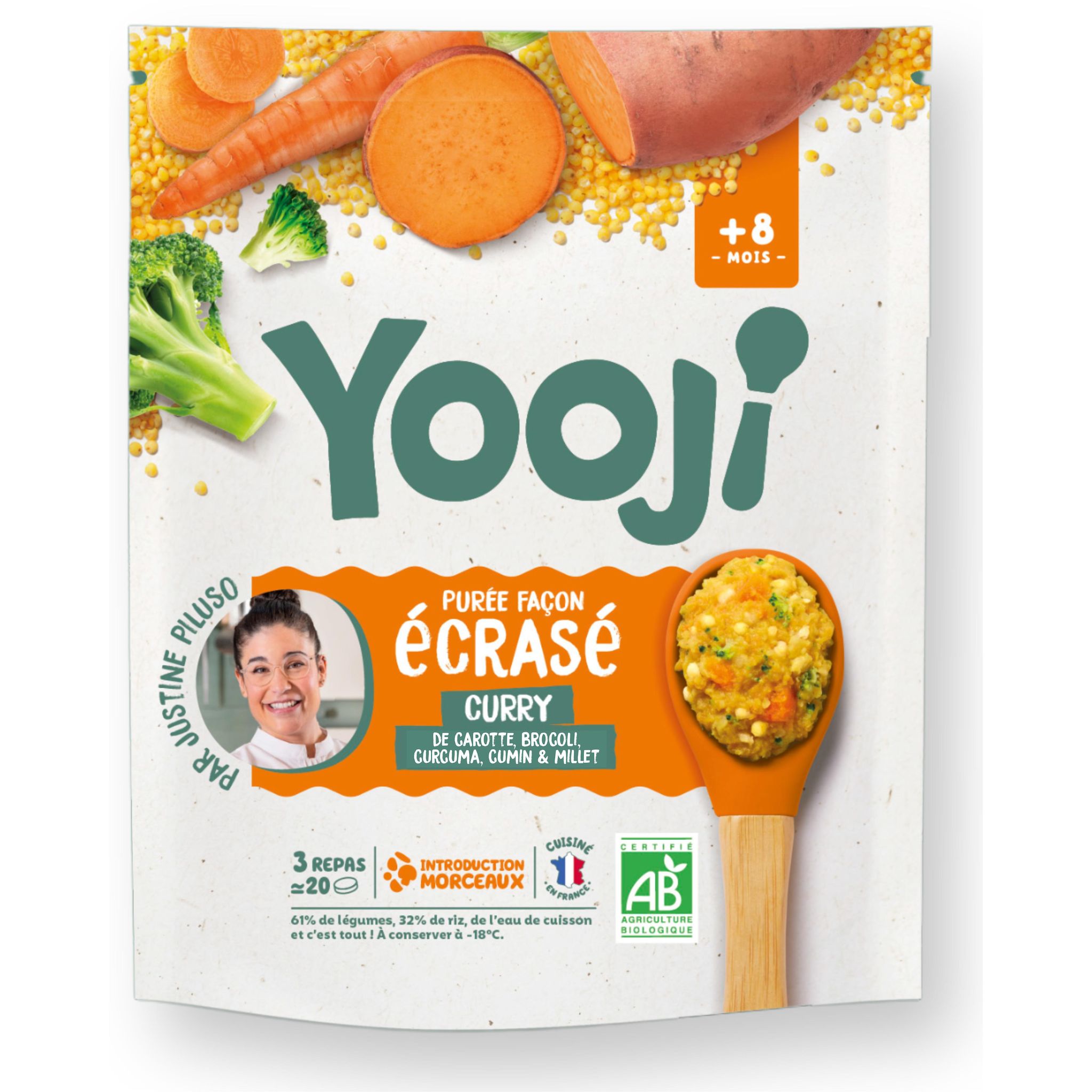 YOOJI Écrasé façon curry carotte millet brocoli patate douce oignon curcuma cumin bio dès 8 mois 400g