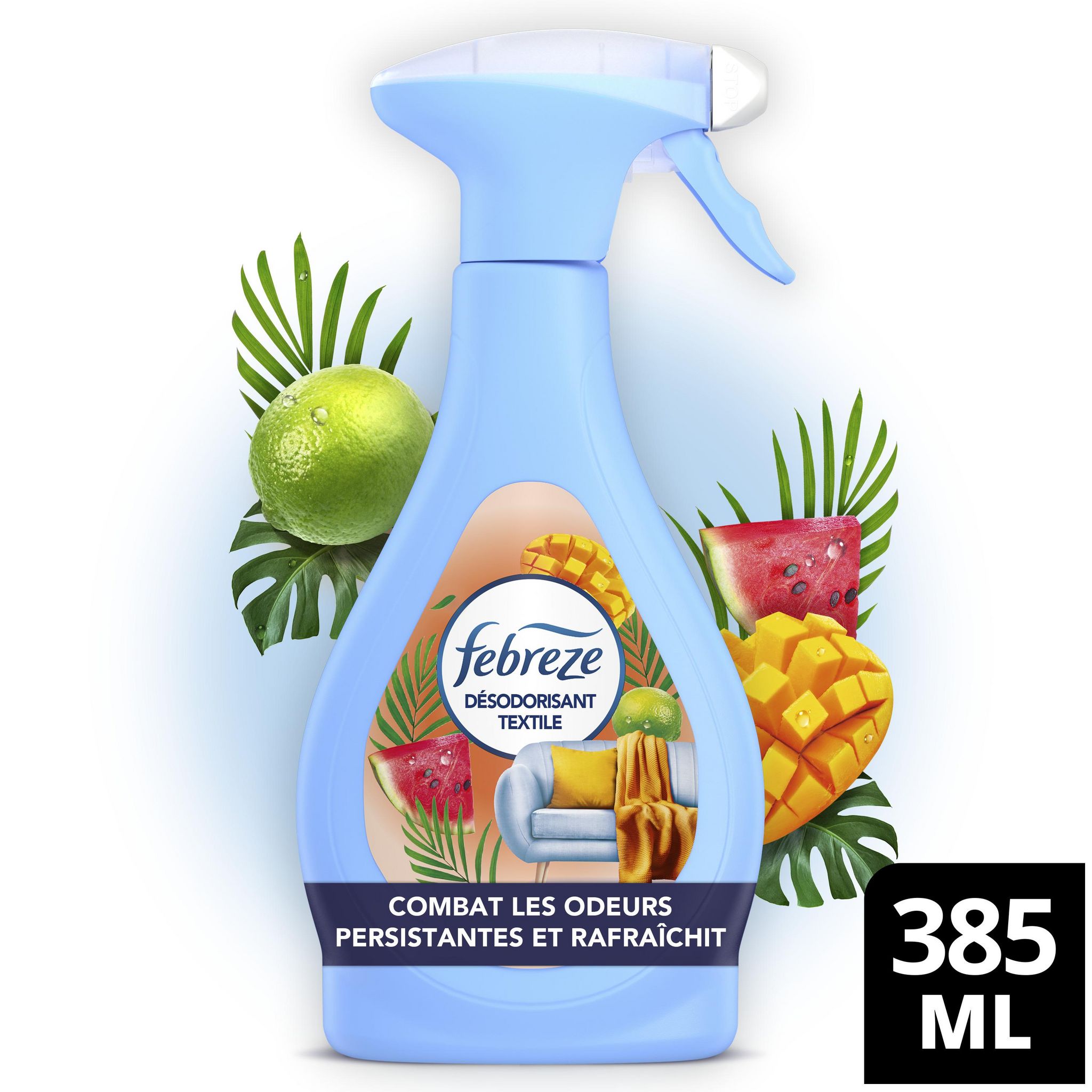 Voir la diapositive 2 : FEBREZE Textile spray désodorisant fruit tropical 385ml