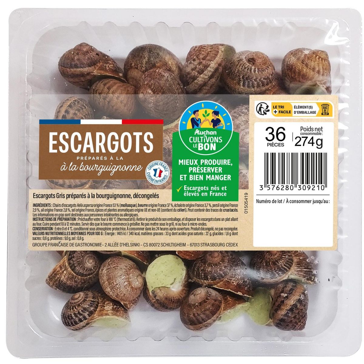 QUALITE TRAITEUR Escargots préparés à la Bourguignonne 36 pièces 274g