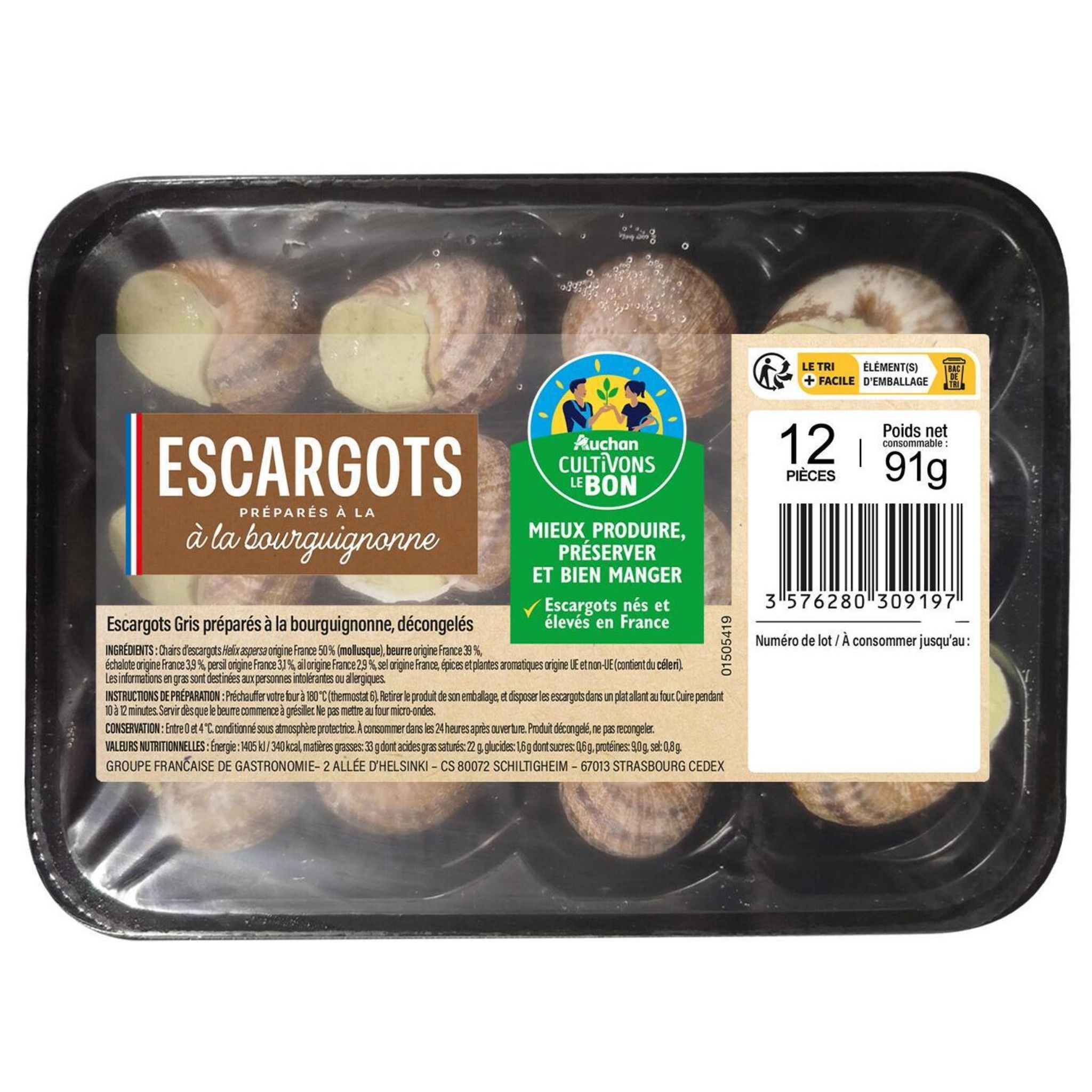 QUALITE TRAITEUR Escargots préparés à la Bourguignonne 12 pièces 91g