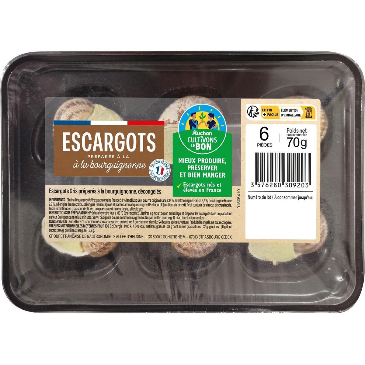 QUALITE TRAITEUR Escargots à la bourguignonne 6 pièces 70g