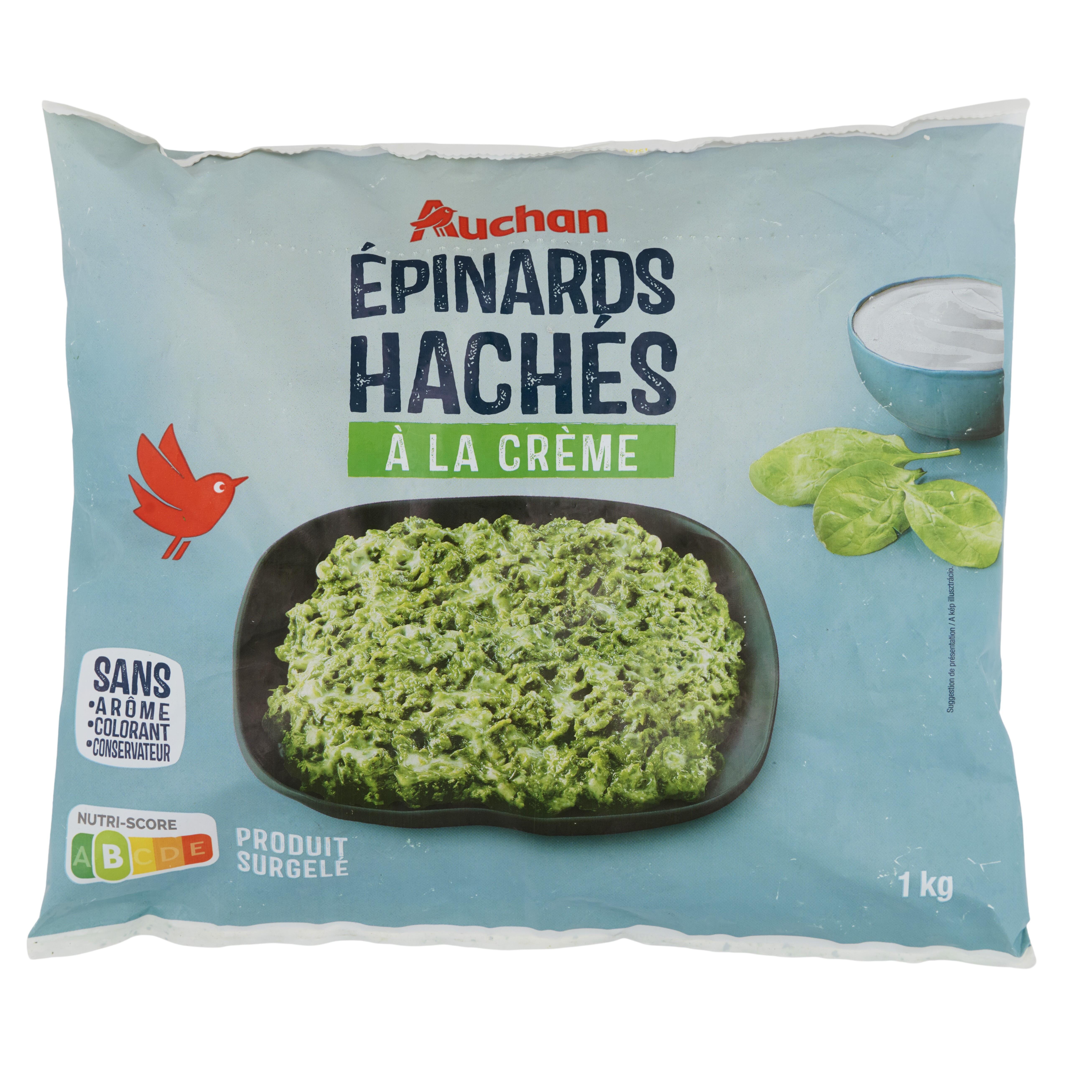 Voir la diapositive 1 : AUCHAN Épinards hachés à la crème 1kg