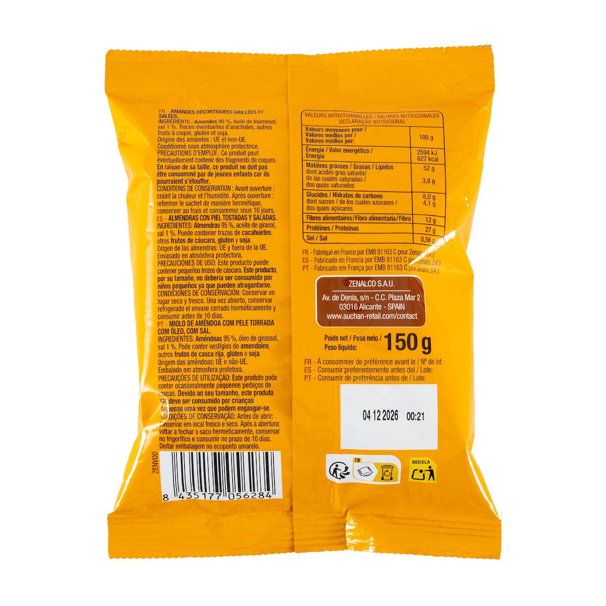 AUCHAN Amandes grillées salées 150g