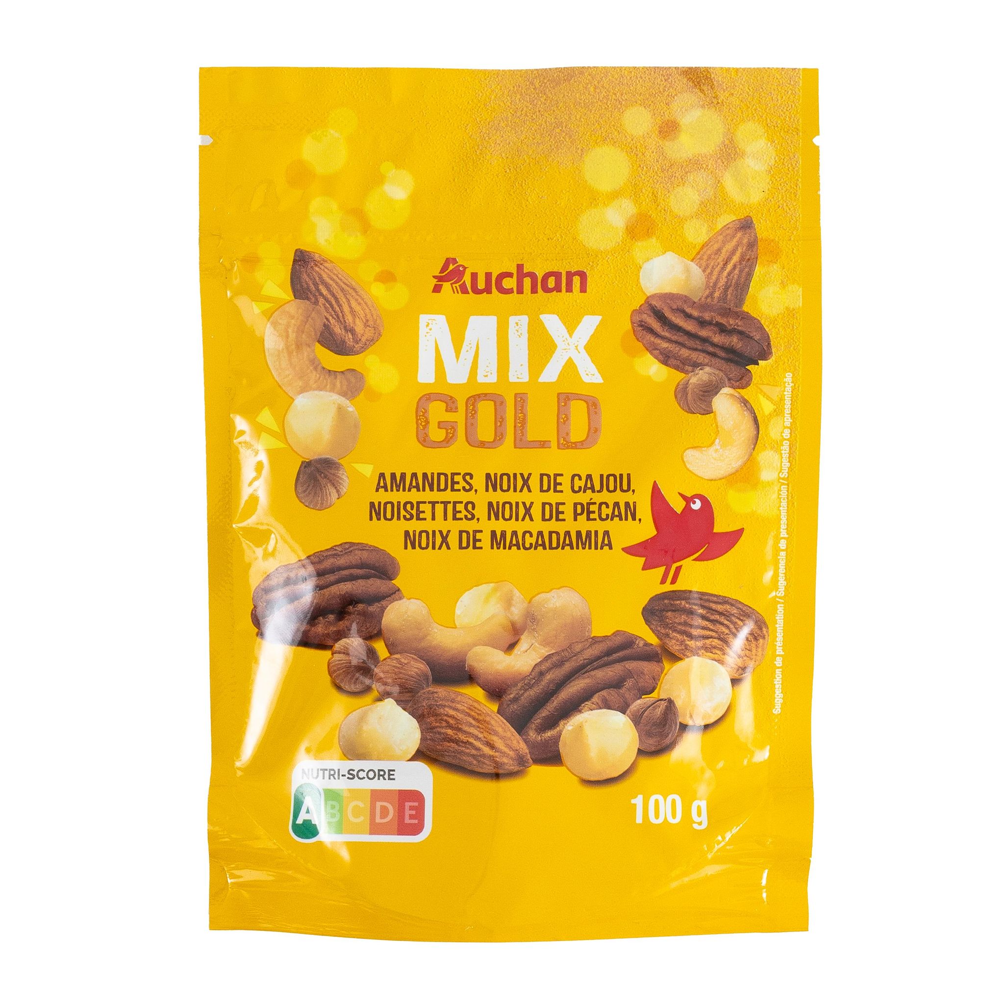 AUCHAN Mix gold amandes noix de cajou noisettes noix de pécan noix de macadamia 100g