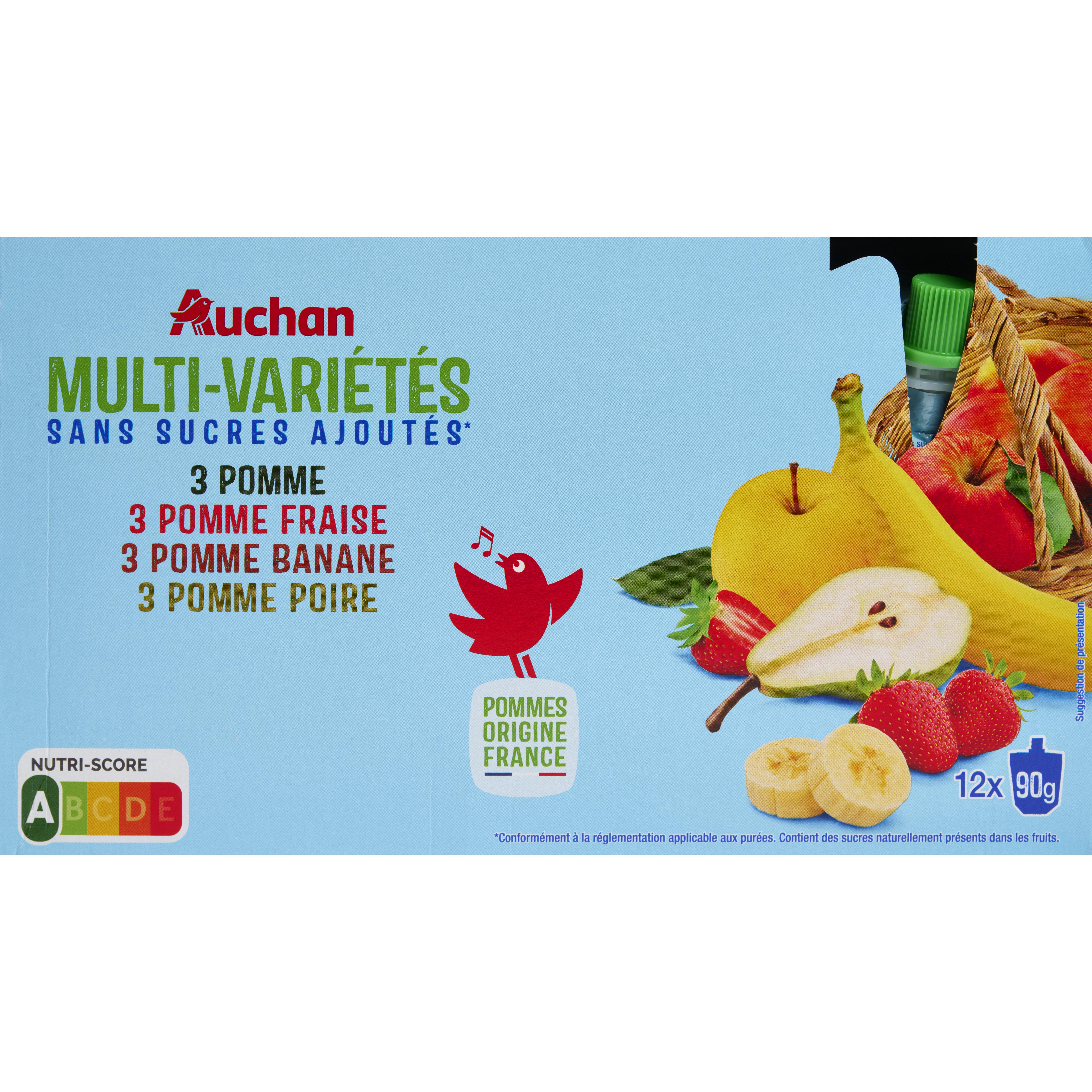 AUCHAN Purée multivariétés en gourdes 12x90g