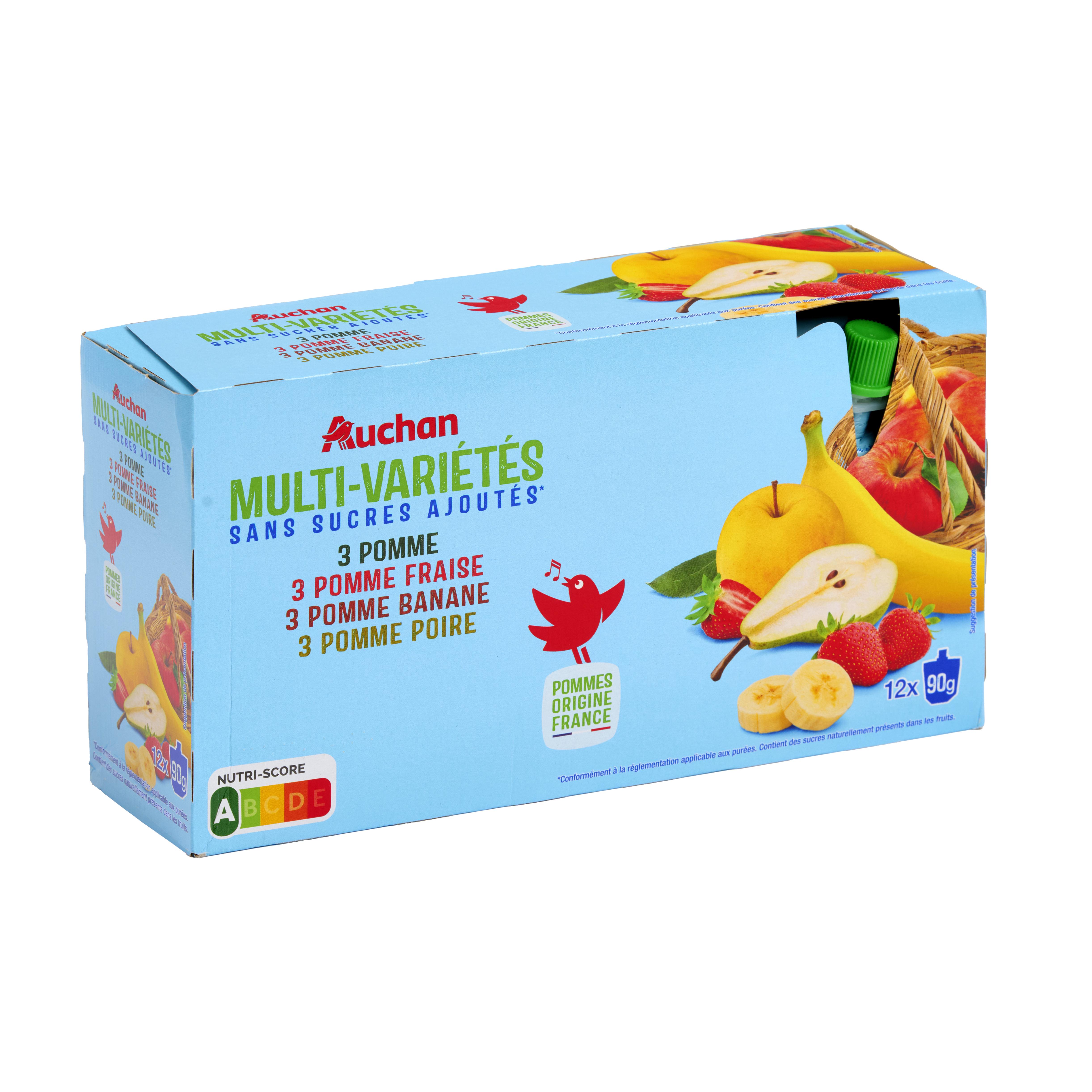 Voir la diapositive 2 : AUCHAN Purée multivariétés en gourdes 12x90g