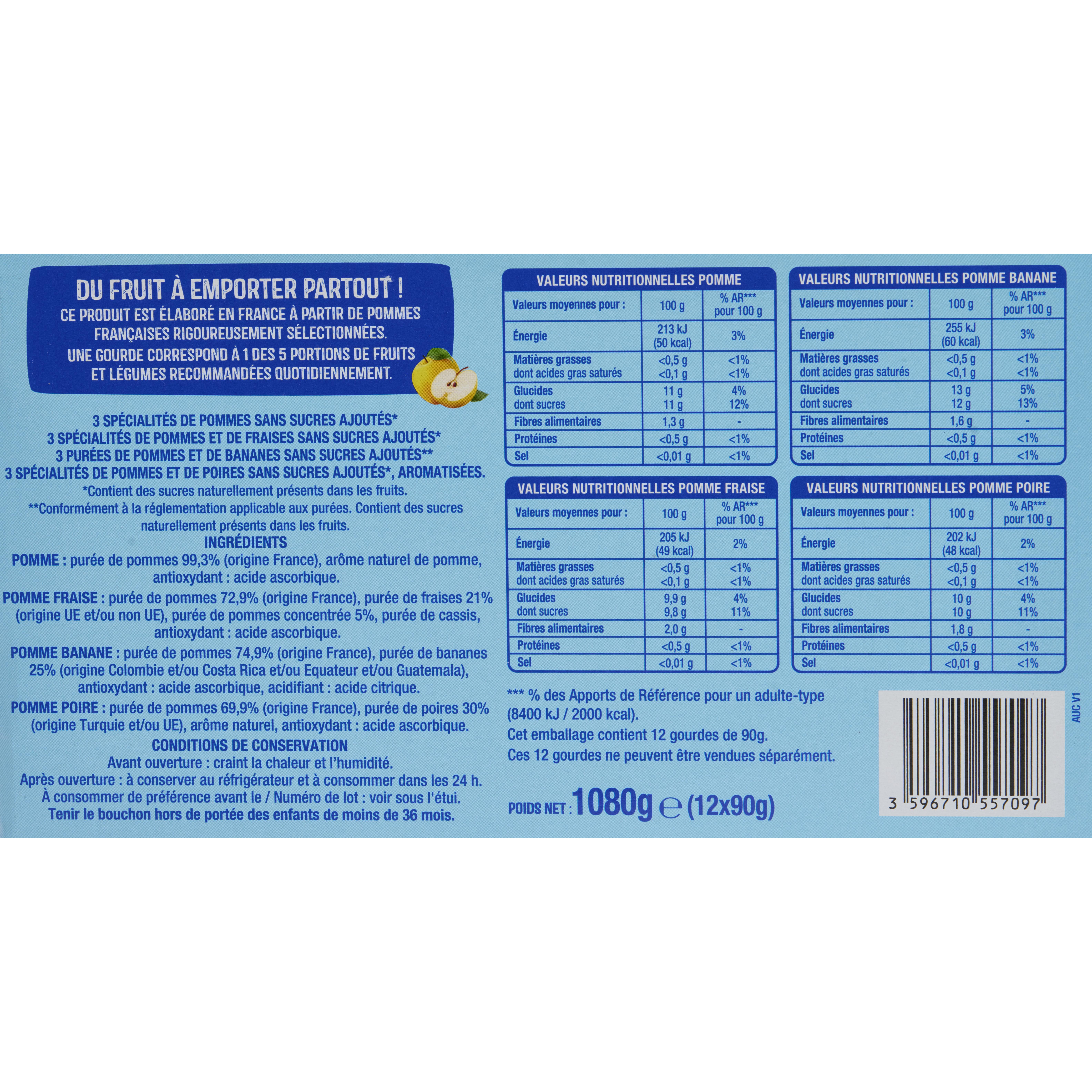 Voir la diapositive 3 : AUCHAN Purée multivariétés en gourdes 12x90g