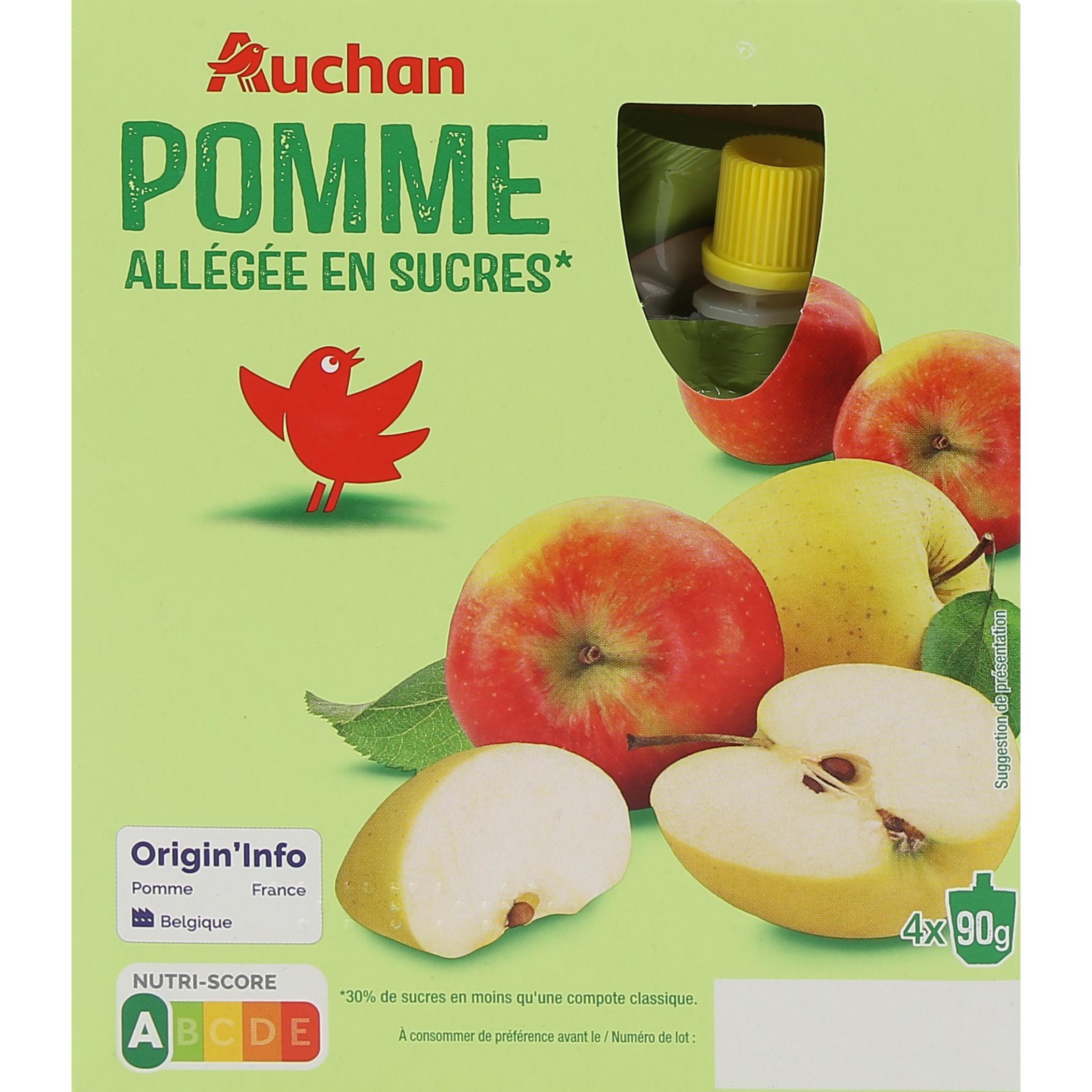AUCHAN Gourdes pomme allégée en sucres 4x90g