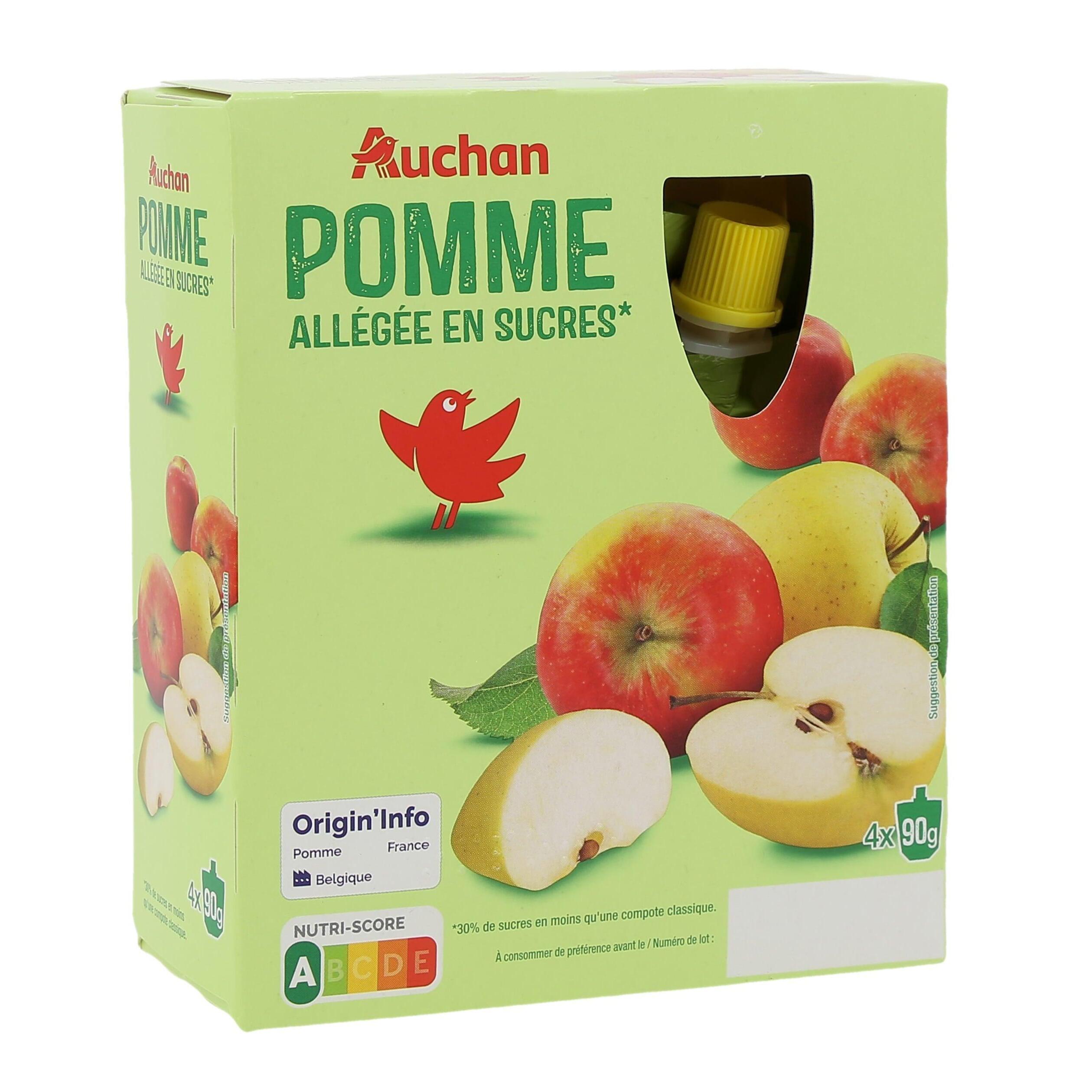 Voir la diapositive 4 : AUCHAN Gourdes pomme allégée en sucres 4x90g