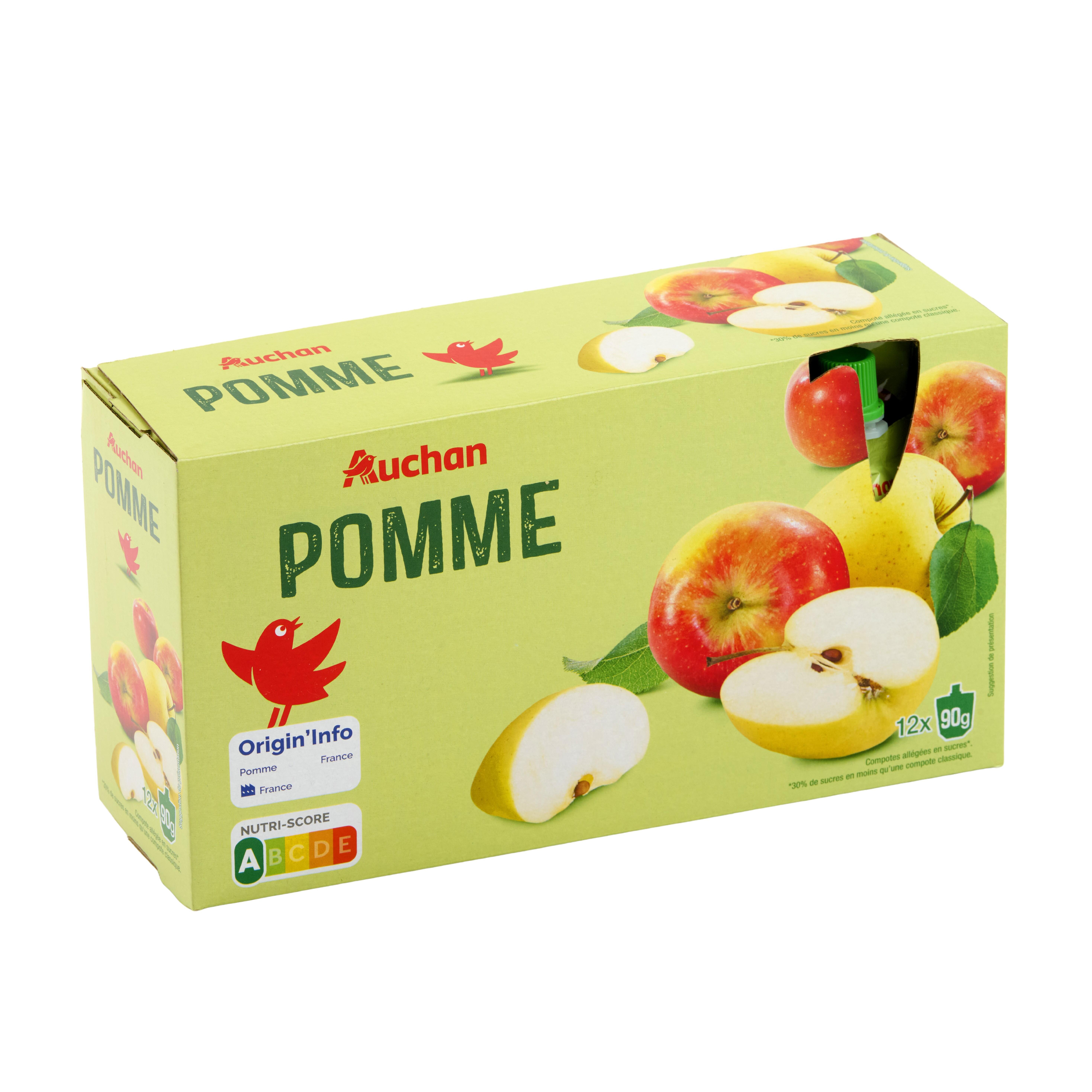 Voir la diapositive 4 : AUCHAN Gourdes de compote de pomme 12x90g