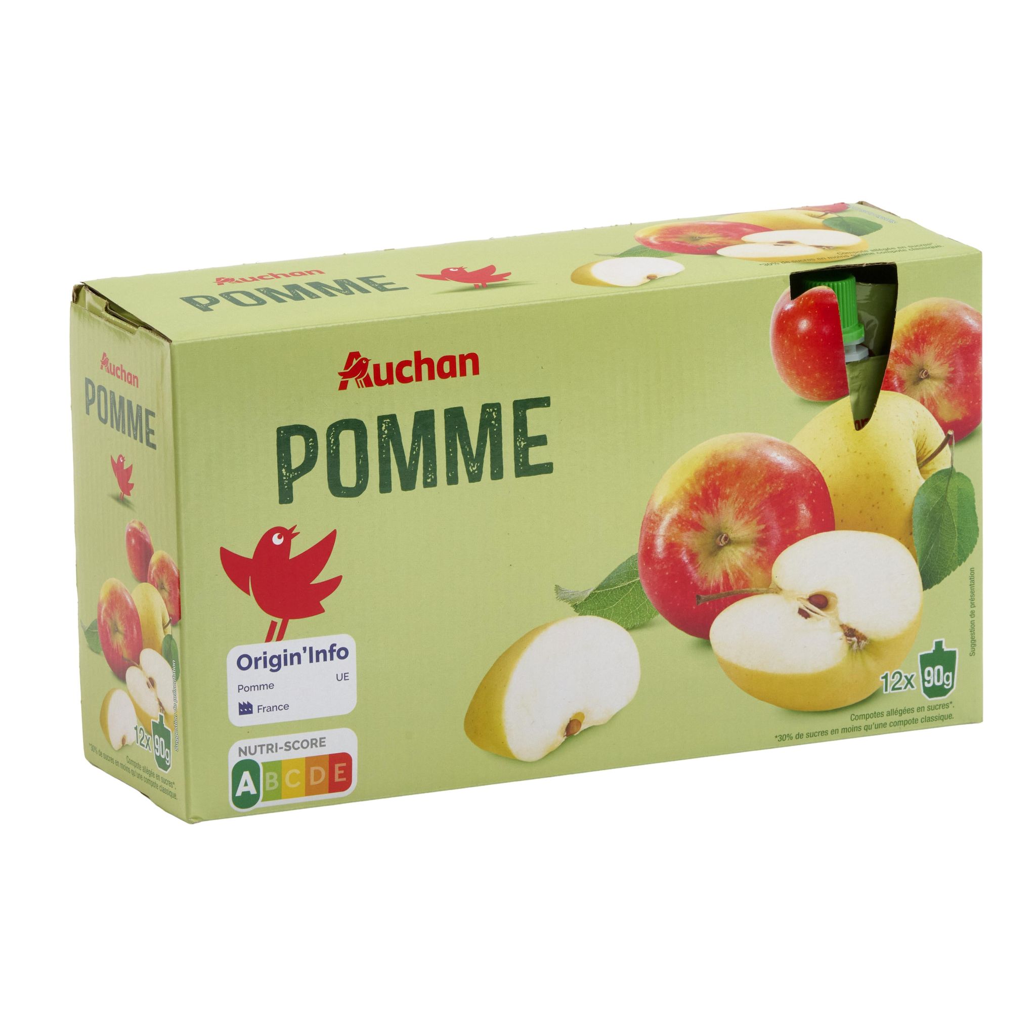 Voir la diapositive 4 : AUCHAN Gourdes de compote de pomme 12x90g