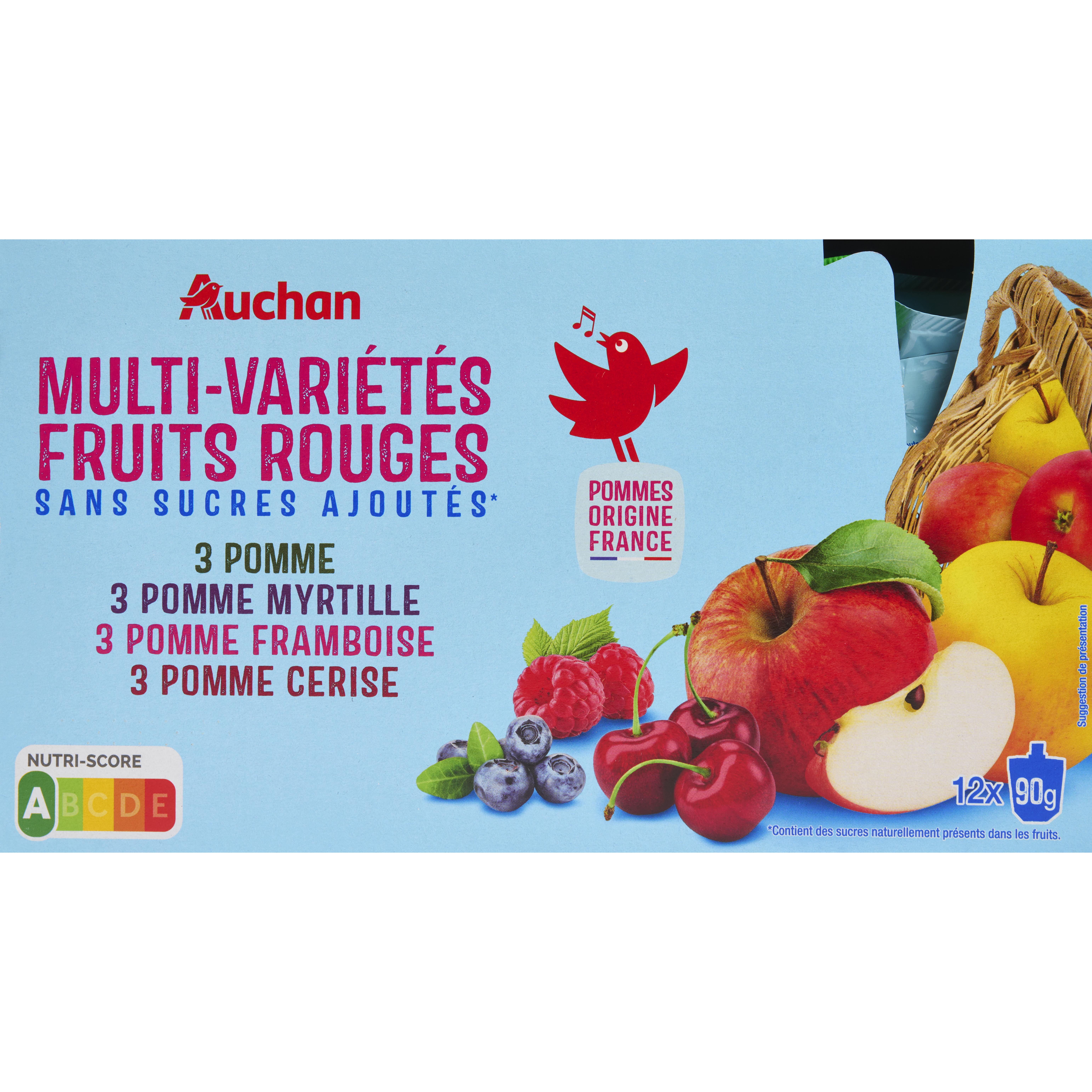 AUCHAN Gourde dessert fruits rouges 12x90g