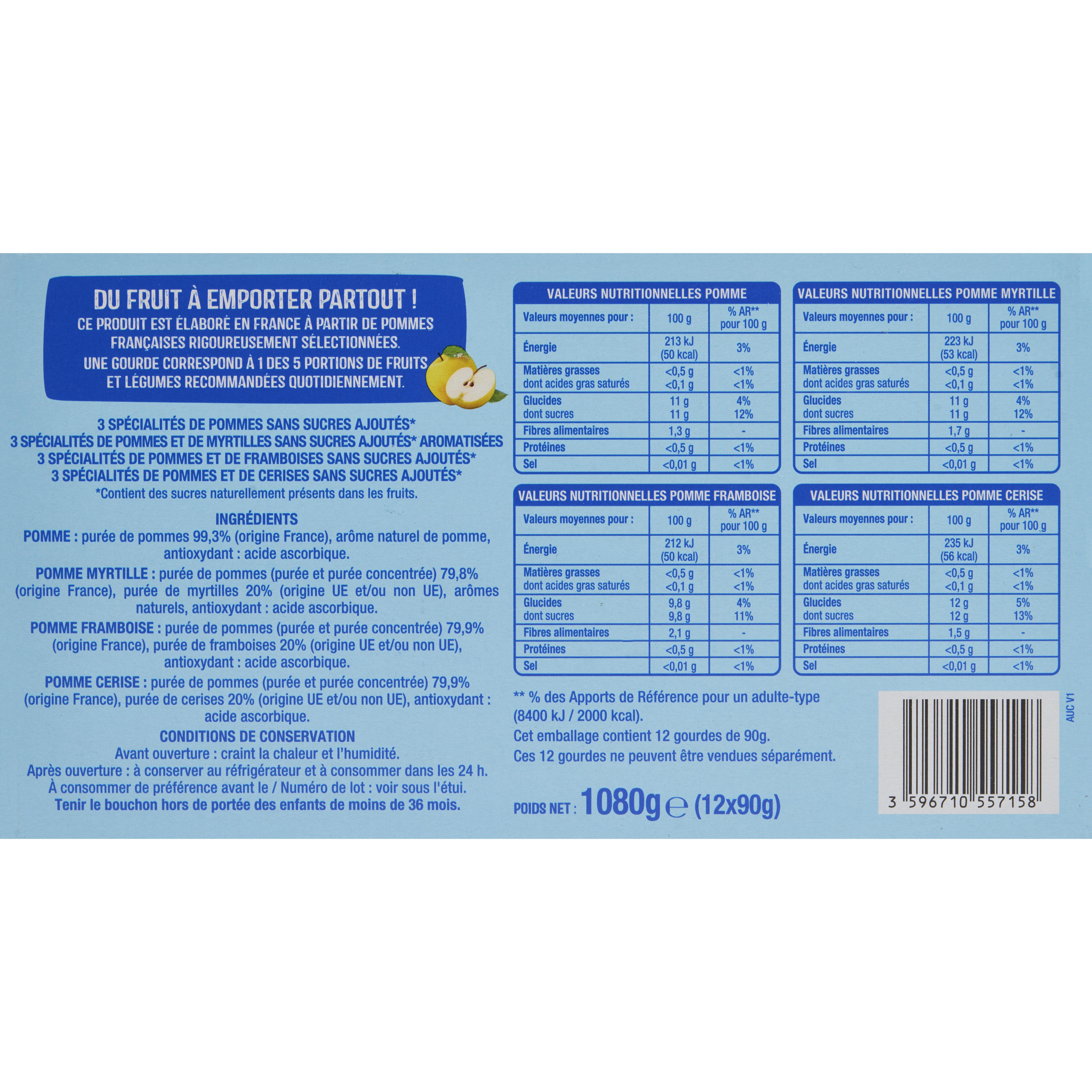 Voir la diapositive 2 : AUCHAN Gourde dessert fruits rouges 12x90g