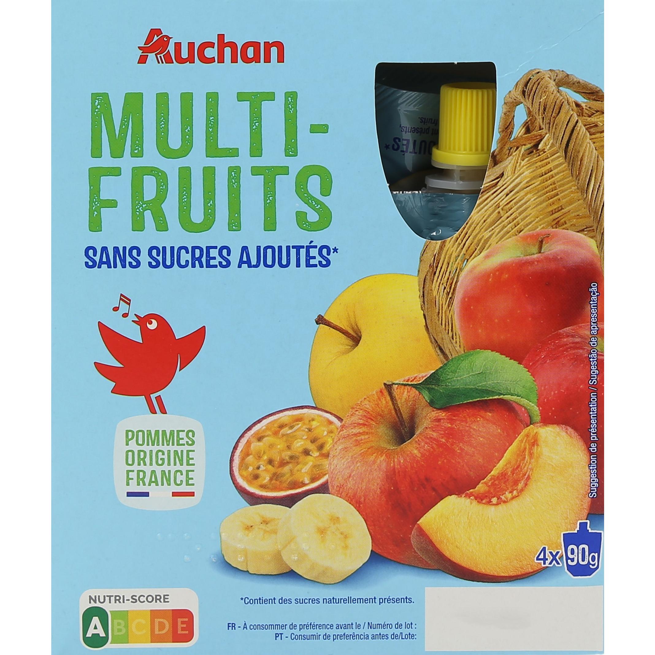 AUCHAN Gourde dessert multifruits dès 6 mois 4x90g