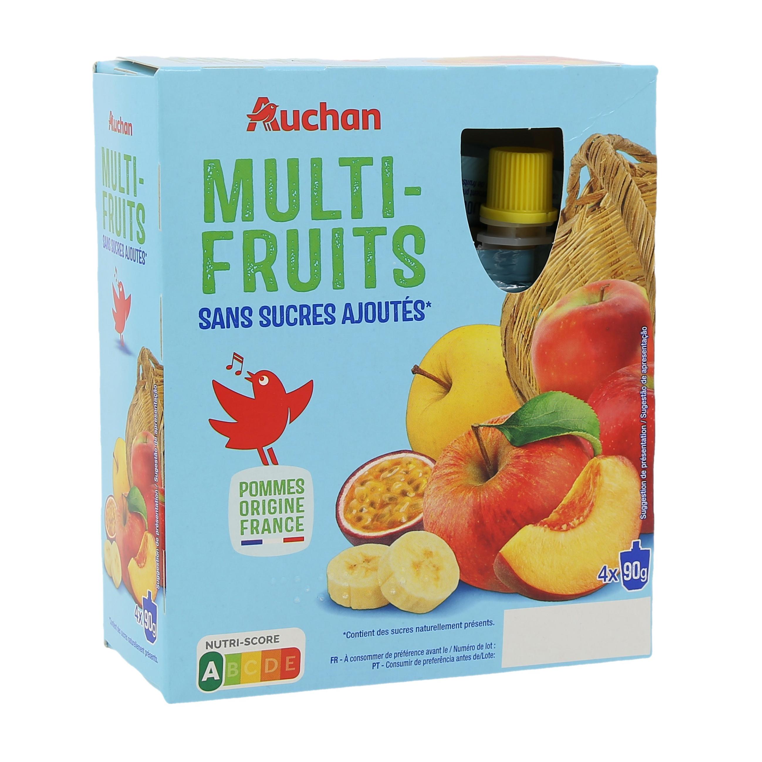 Voir la diapositive 2 : AUCHAN Gourde dessert multifruits dès 6 mois 4x90g