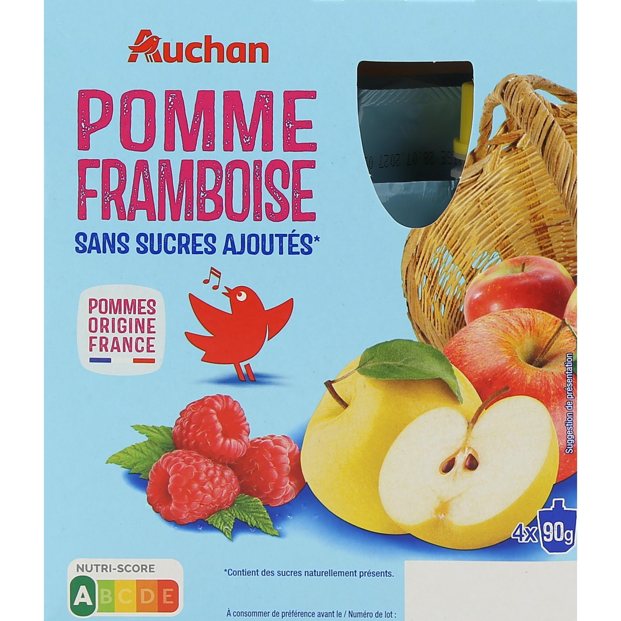 AUCHAN Gourdes pomme framboise sans sucres ajoutés 4x90g