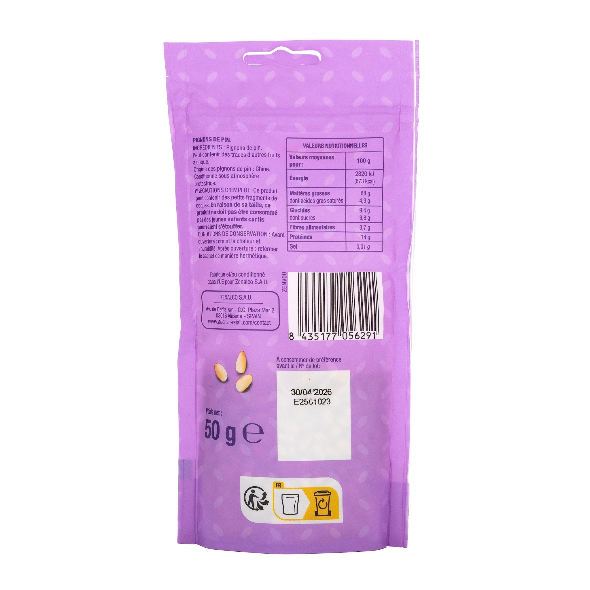 Voir la diapositive 2 : AUCHAN Pignons de pin 50g