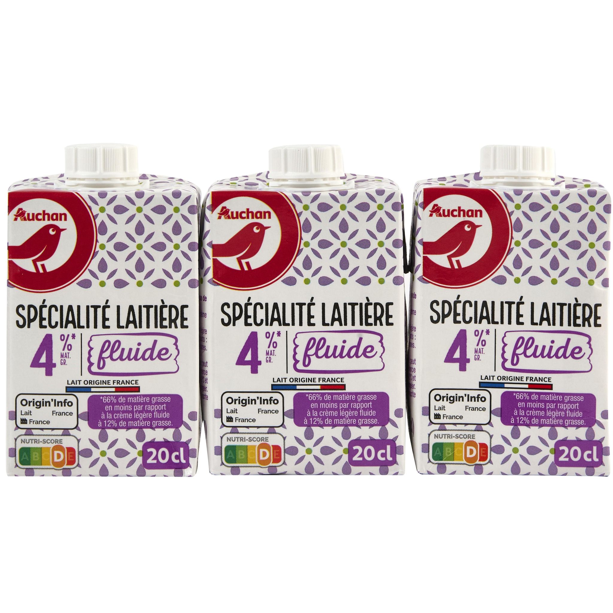 AUCHAN Crème fluide 4%MG 3x20cl