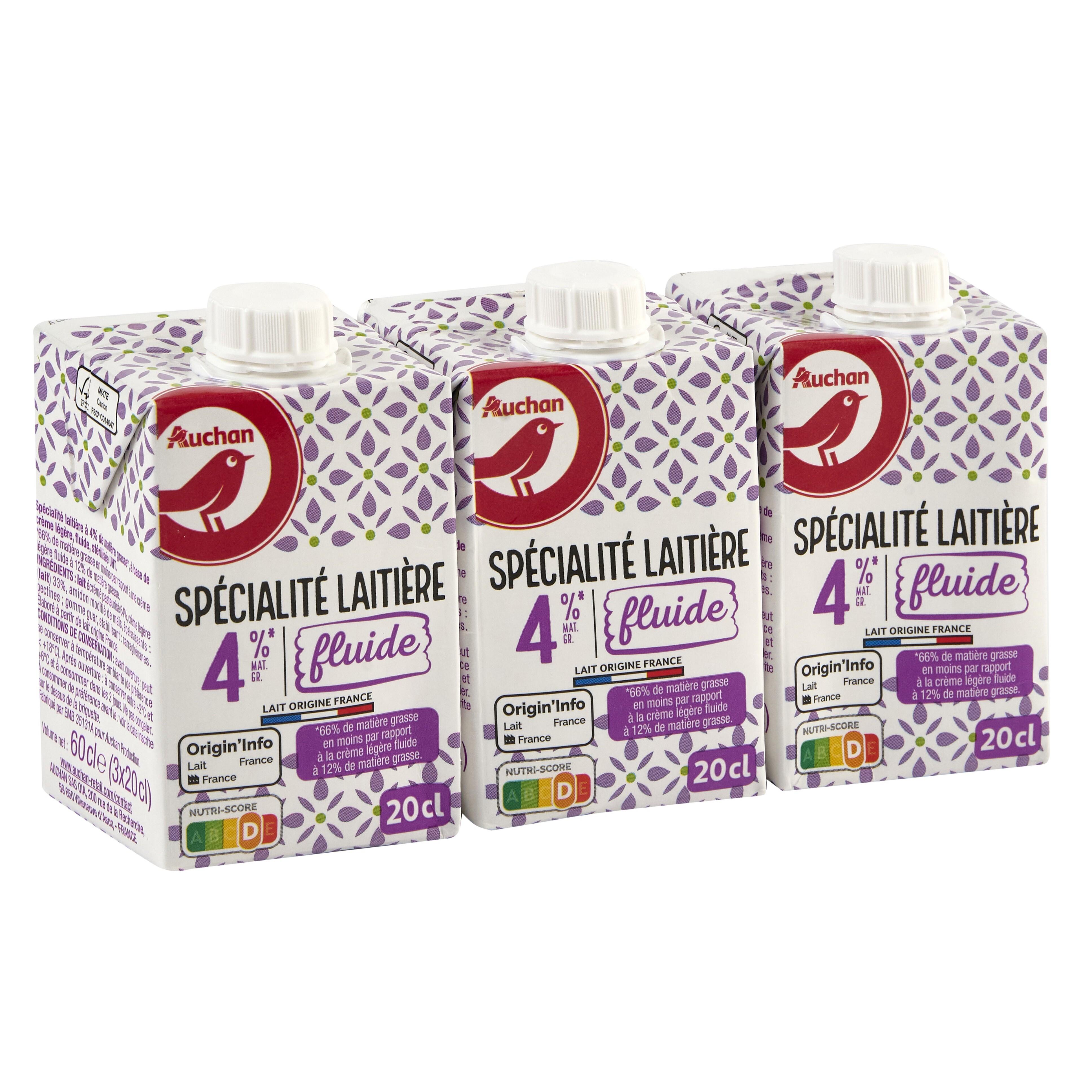 Voir la diapositive 3 : AUCHAN Crème fluide 4%MG 3x20cl