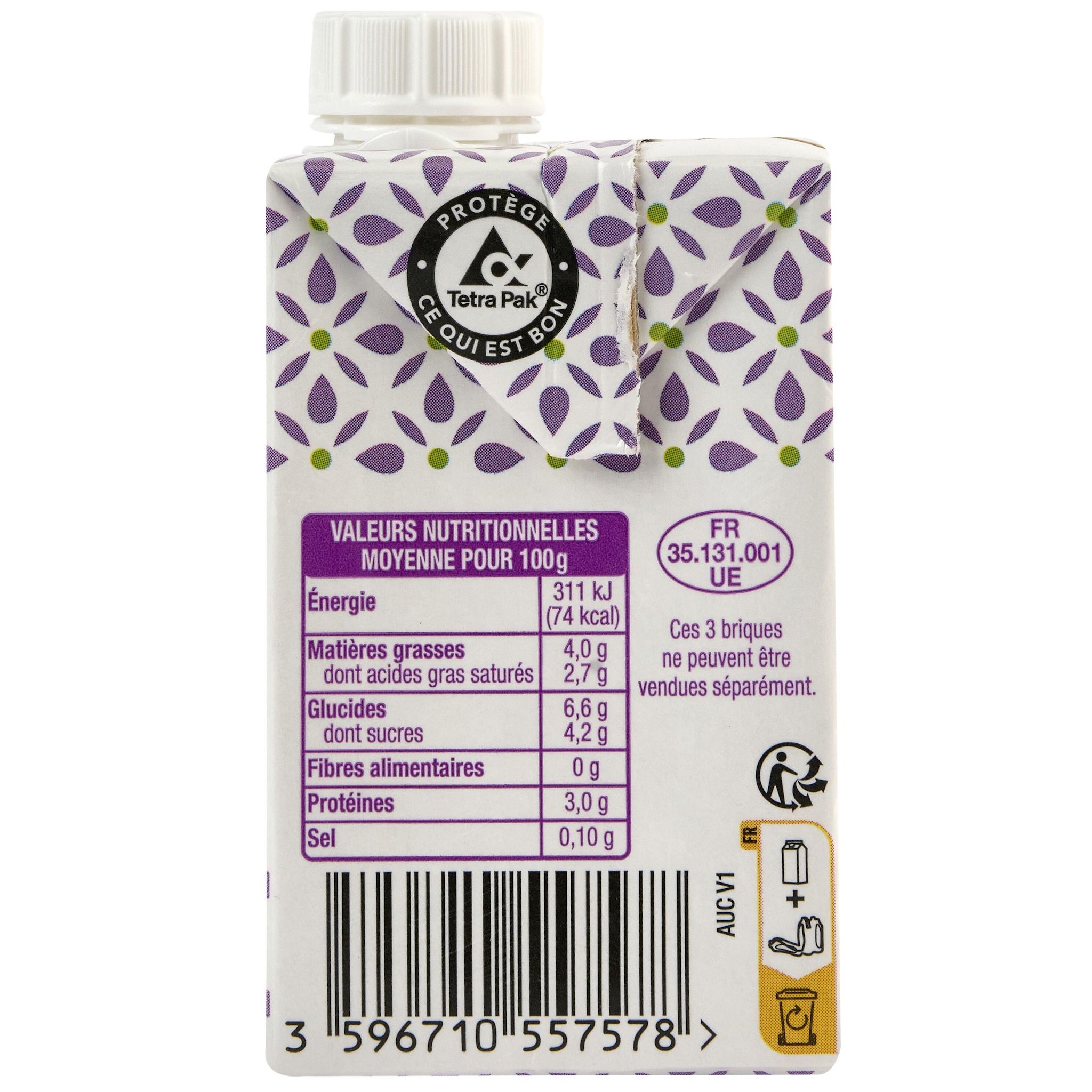 Voir la diapositive 3 : AUCHAN Crème fluide 4%MG 3x20cl