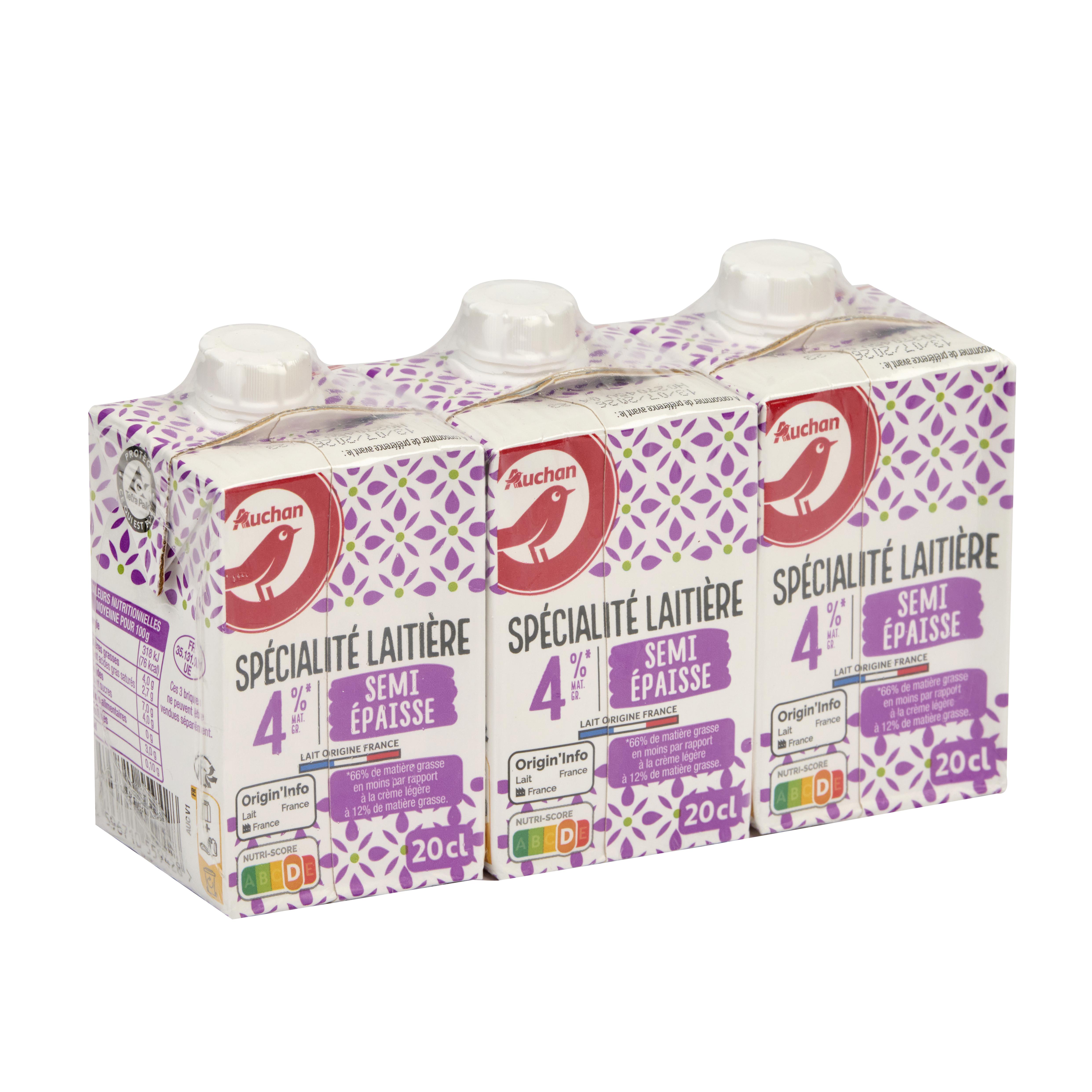 Voir la diapositive 2 : AUCHAN Spécialité laitière UHT semi-épaisse légère 4%MG 3x20cl