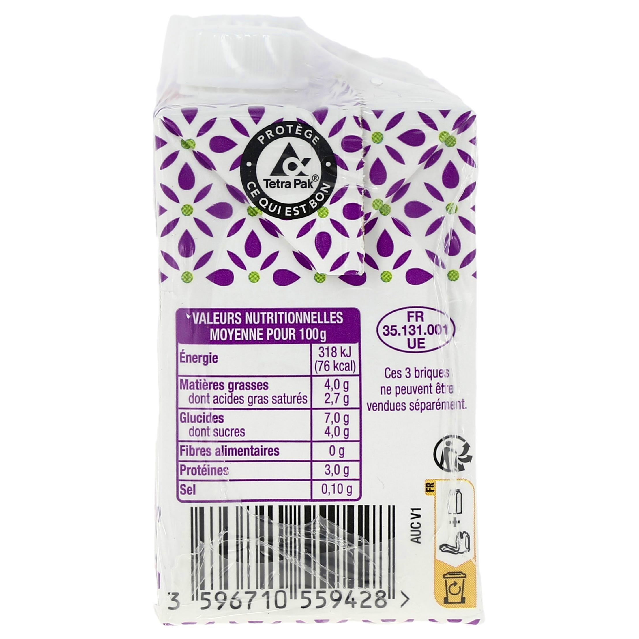 Voir la diapositive 3 : AUCHAN Spécialité laitière UHT semi-épaisse légère 4%MG 3x20cl