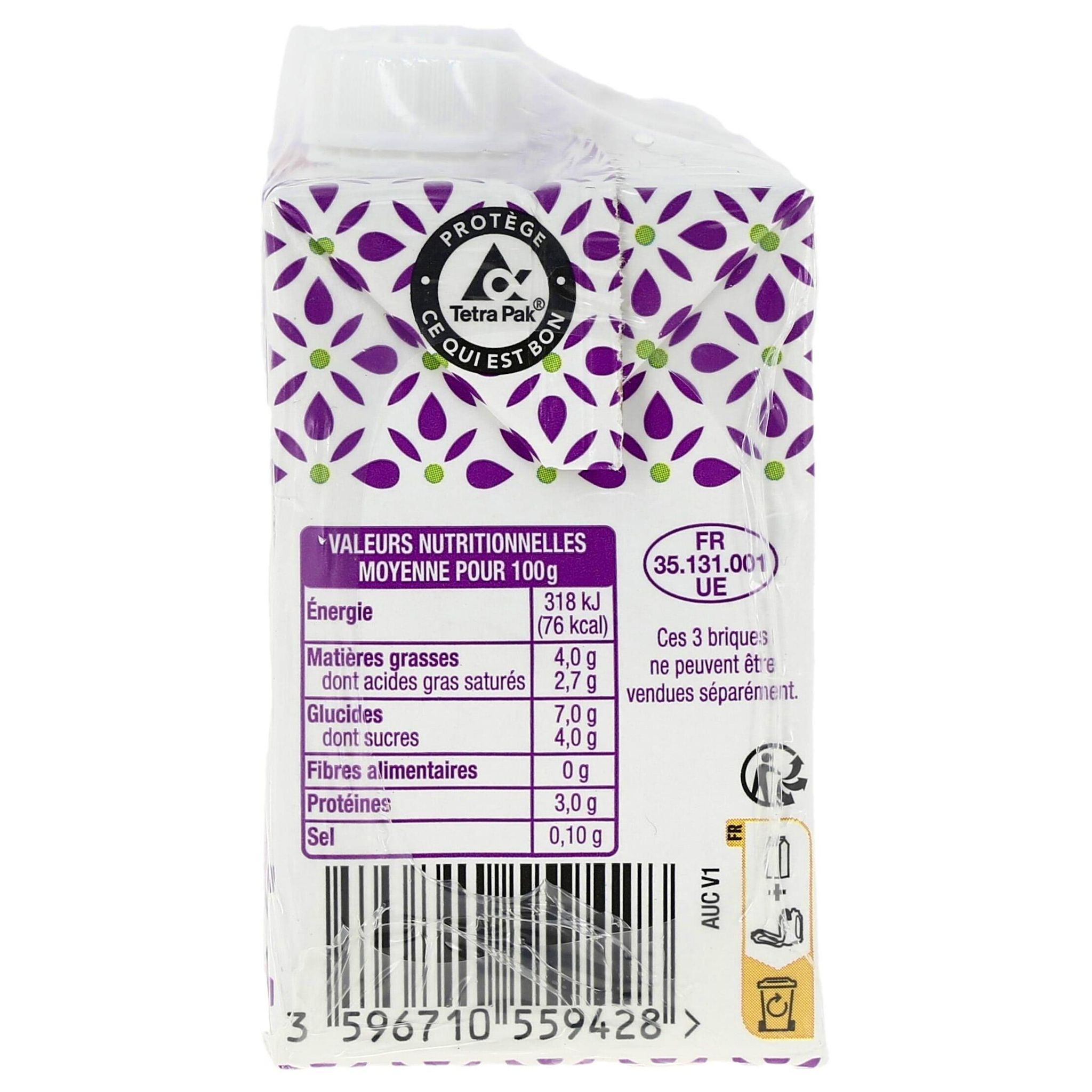 Voir la diapositive 3 : AUCHAN Spécialité laitière UHT semi-épaisse légère 4%MG 3x20cl