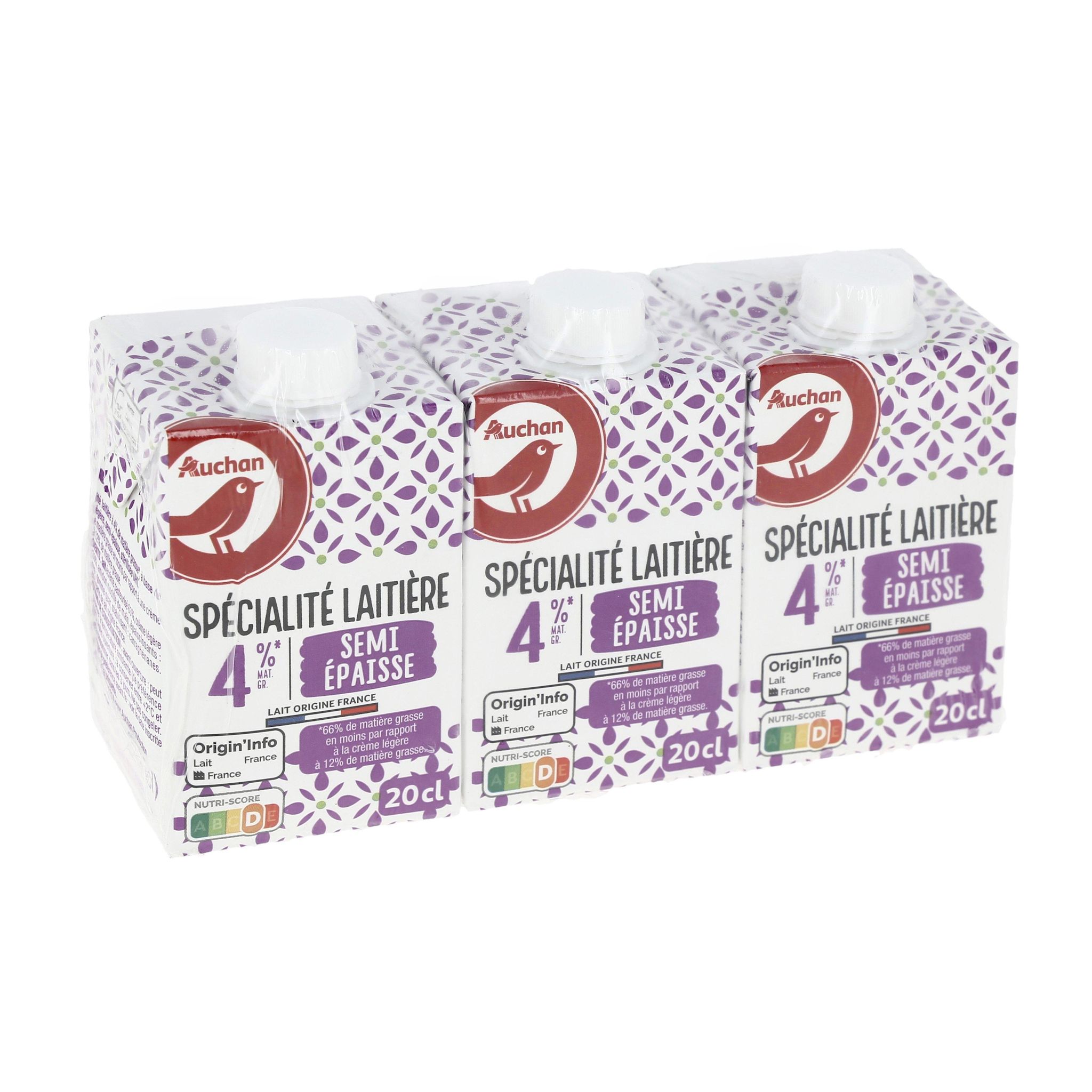 Voir la diapositive 4 : AUCHAN Spécialité laitière UHT semi-épaisse légère 4%MG 3x20cl