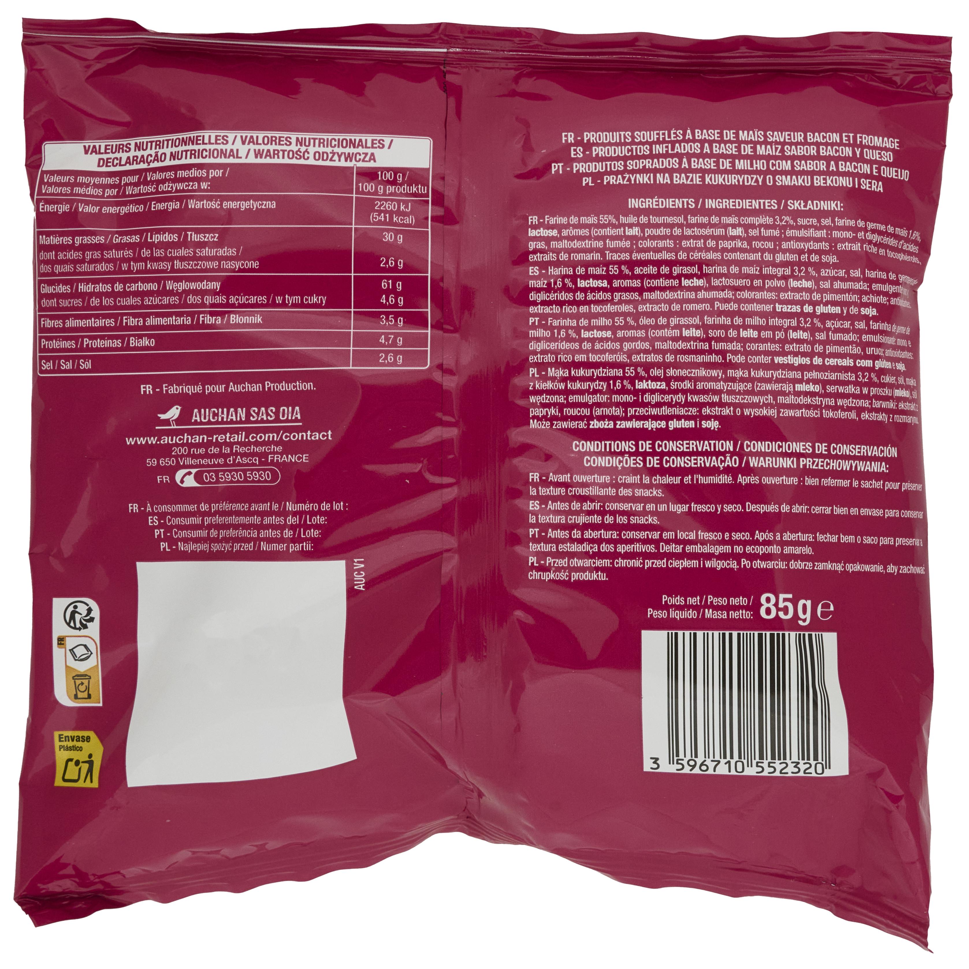 Voir la diapositive 2 : AUCHAN Trape'z bacon fumé 85g
