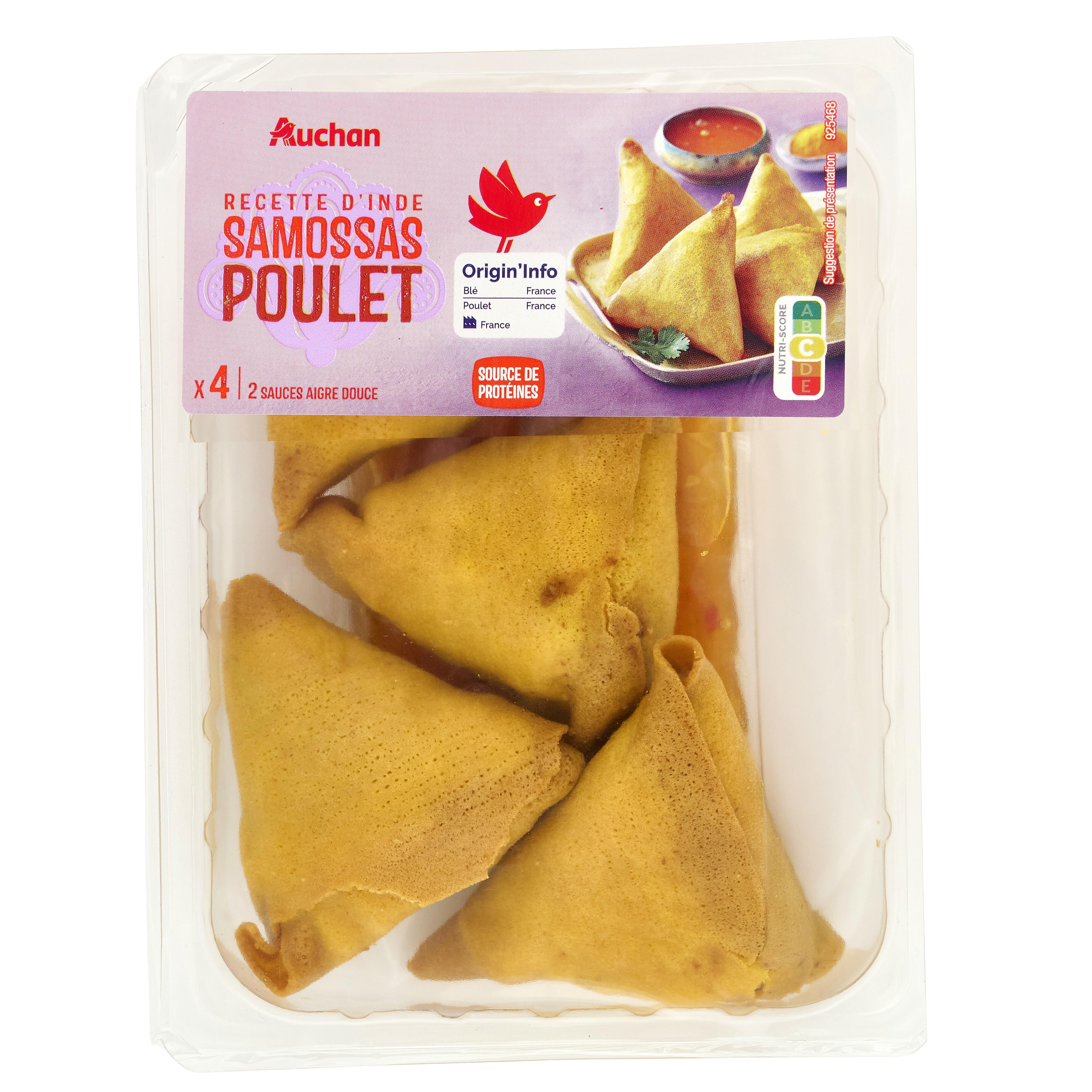 AUCHAN Samossas volaille avec 2 sauces nuoc mâm 4 pièces 220g