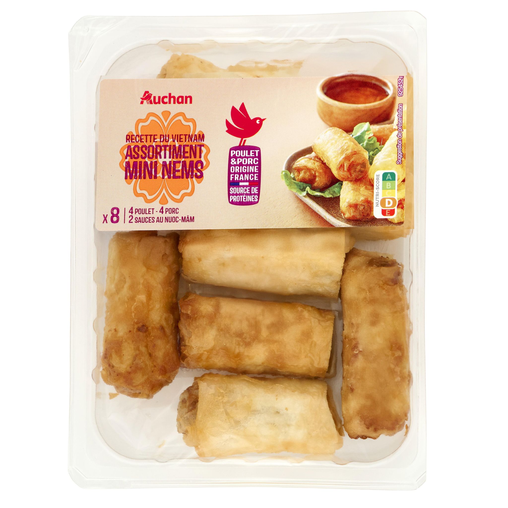 AUCHAN Assortiment mini nems de porc et volaille 8 pièces 260g