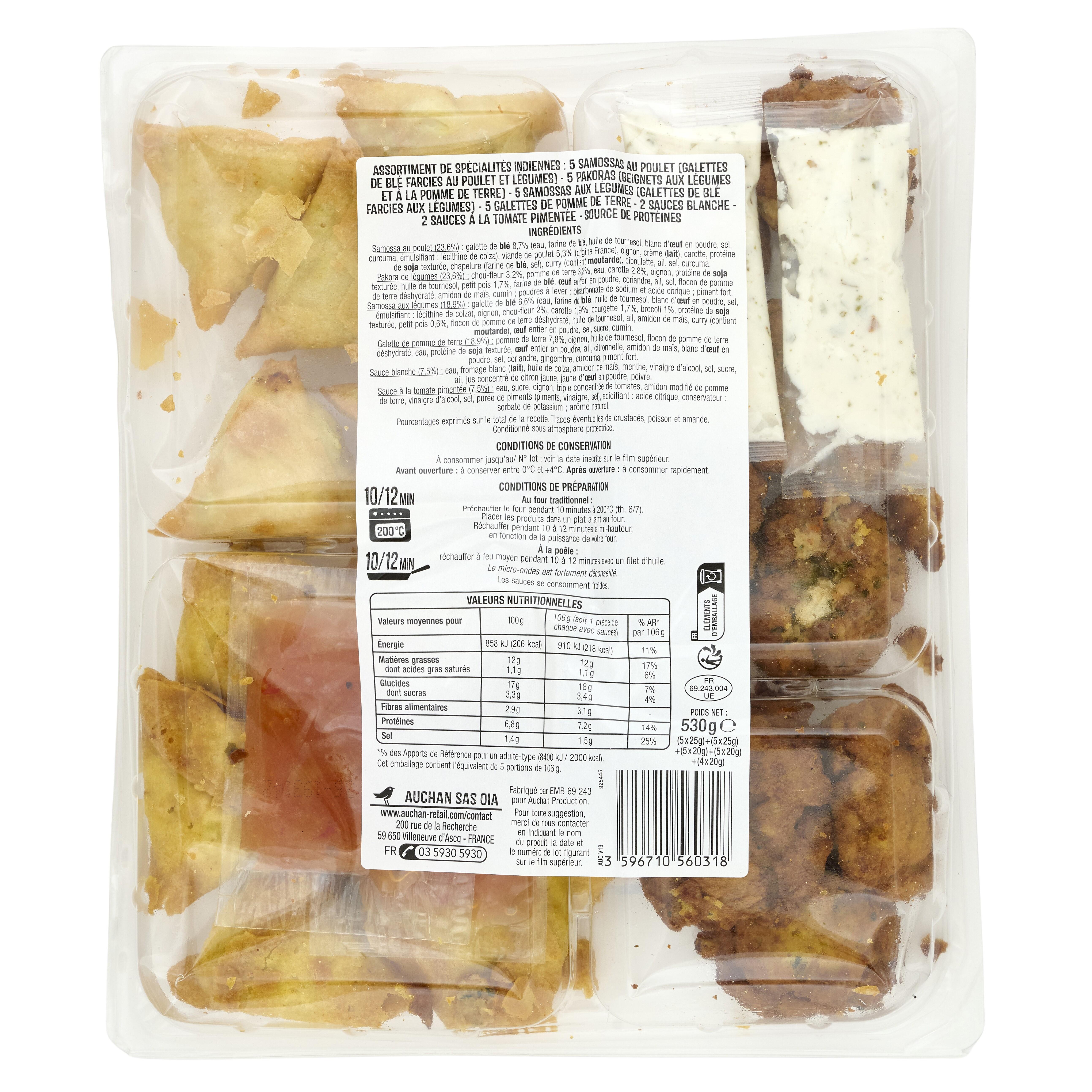 Voir la diapositive 2 : AUCHAN Assortiment indien 20 pièces 530g