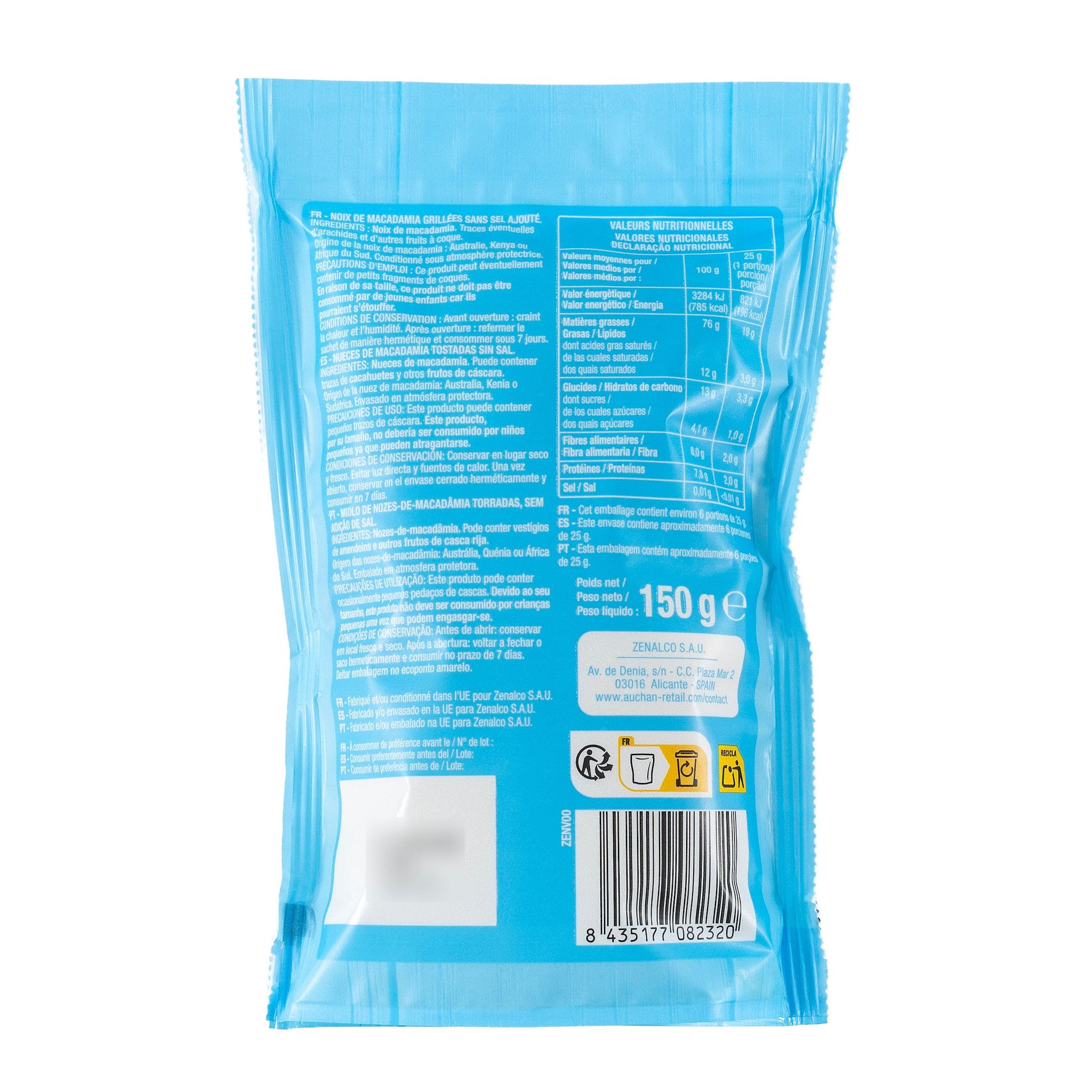 Voir la diapositive 2 : AUCHAN Noix de macadamia grillées sans sel ajouté 150g