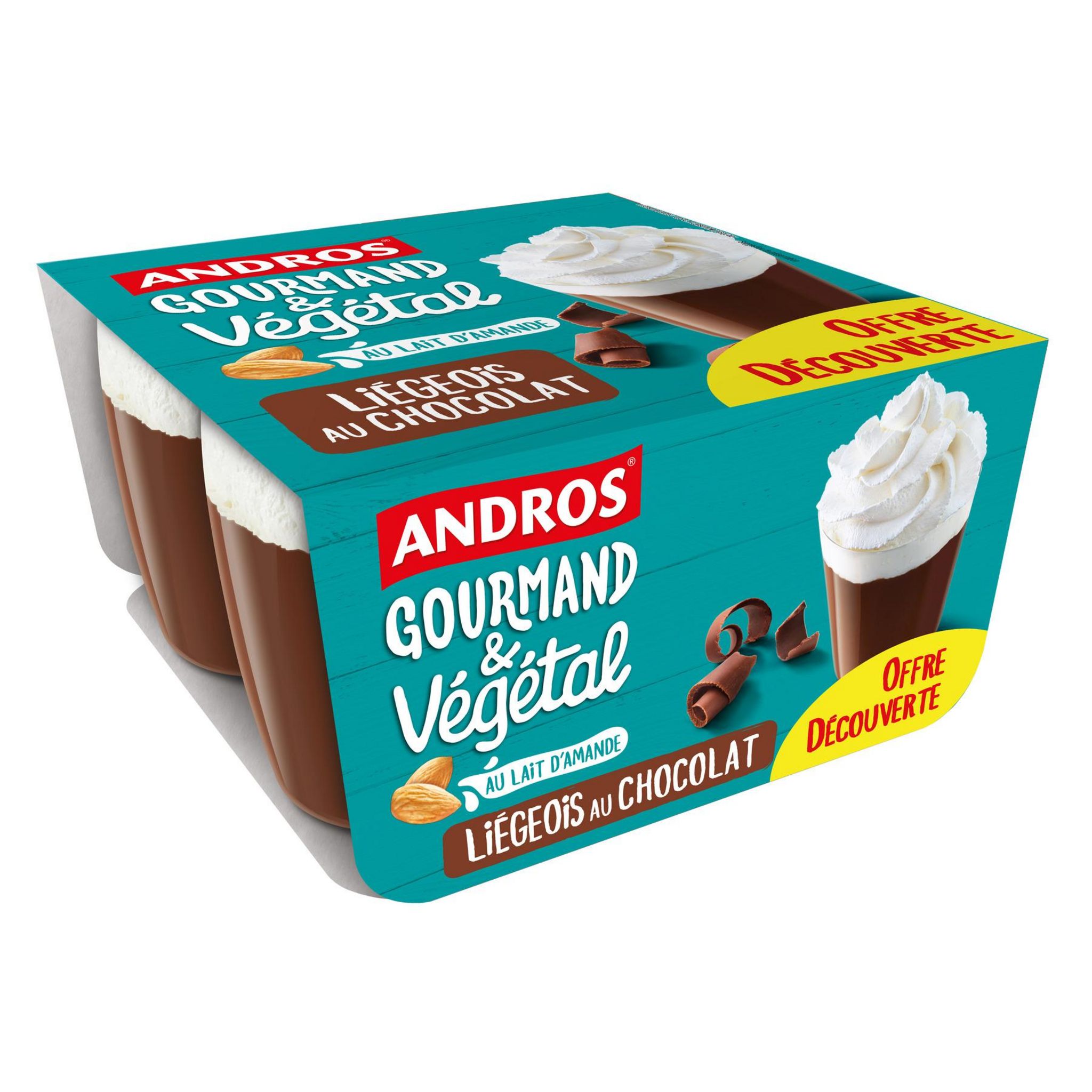 ANDROS Gourmand & Végétal Liégeois au lait d'amande au chocolat 4x100g