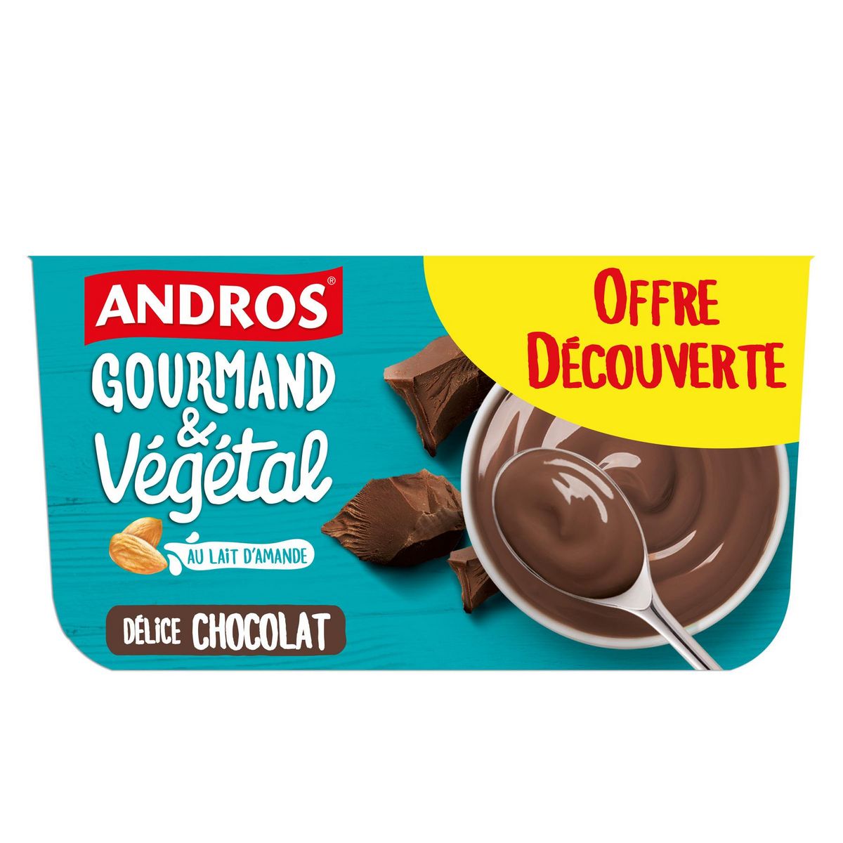 ANDROS Gourmand & végétal Dessert brassé au lait d'amande au chocolat 4x100g