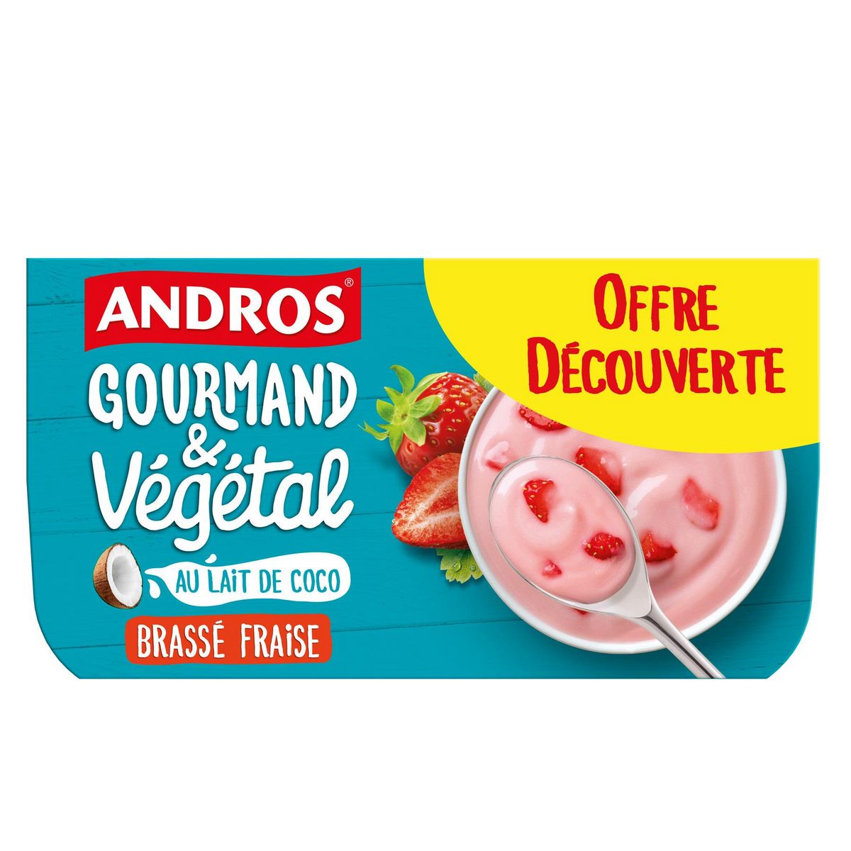 ANDROS Gourmand et végétal Dessert brassé au lait de coco à la fraise 4x100g