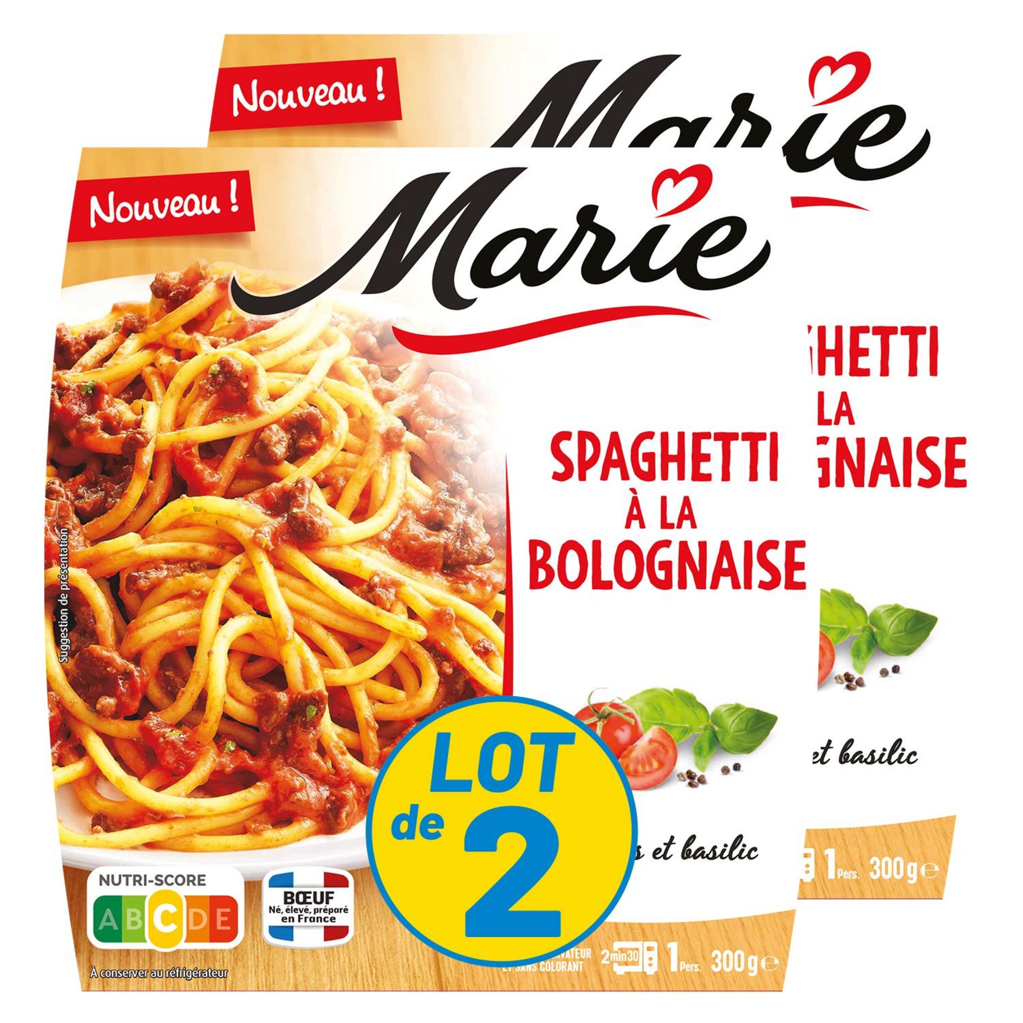 MARIE Spaghetti à la bolognaise tomates basilic 2 parts 2x300g