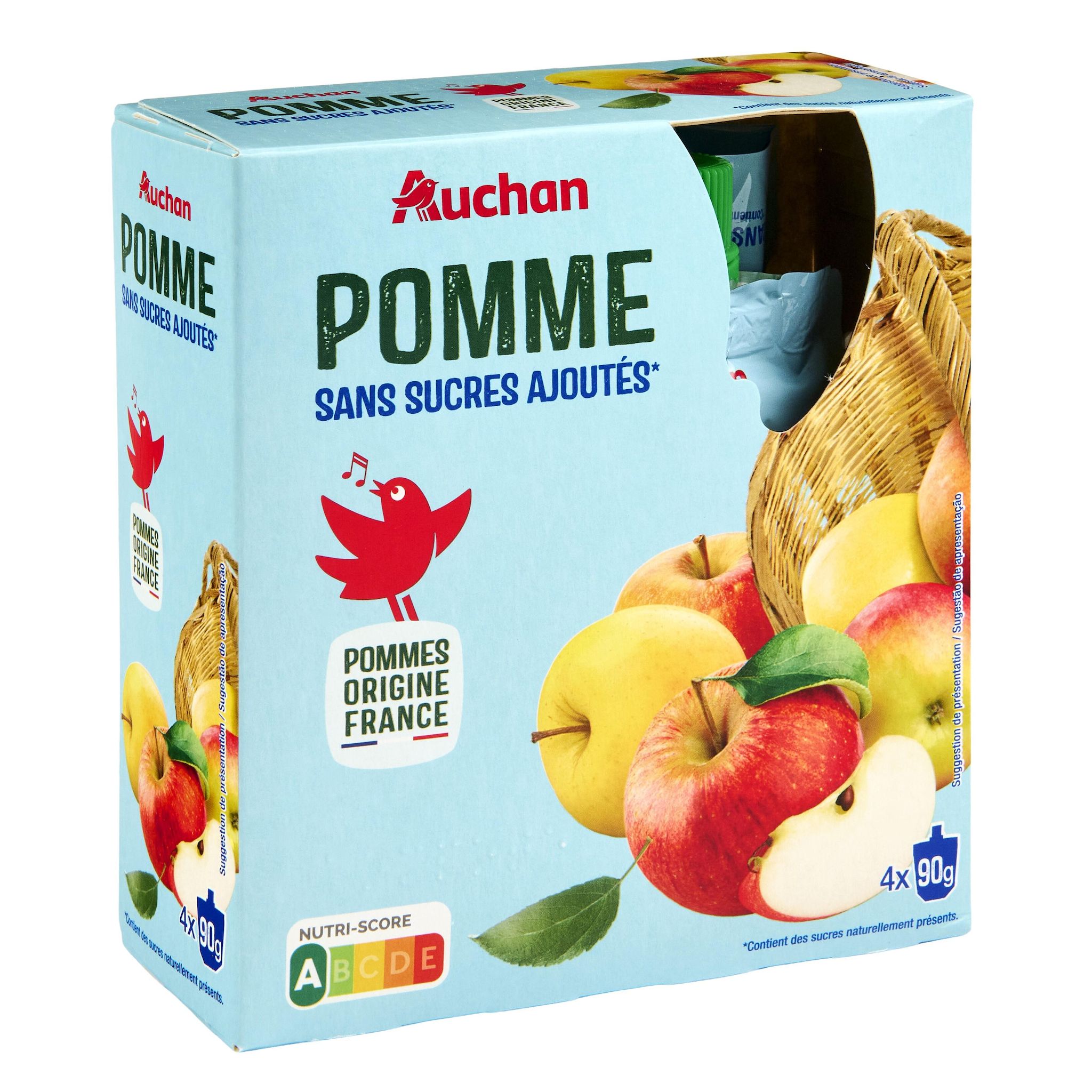 Voir la diapositive 4 : AUCHAN Gourdes compote de pomme sans sucres ajoutés 4x90g