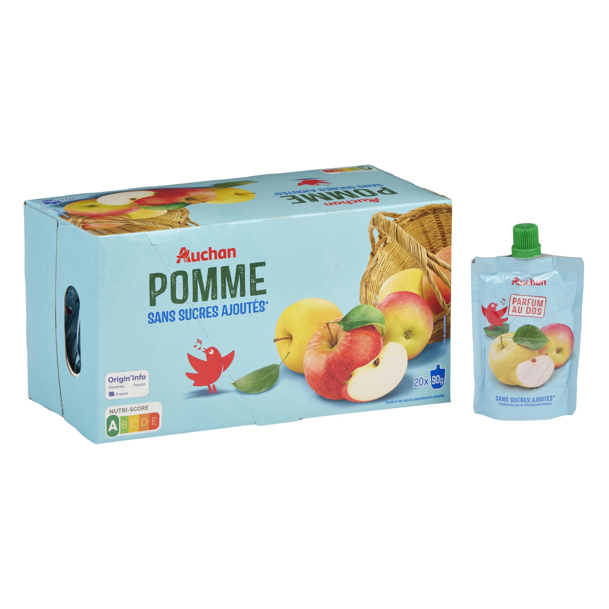 Voir la diapositive 2 : AUCHAN Gourdes pomme sans sucres ajoutés 20x90g