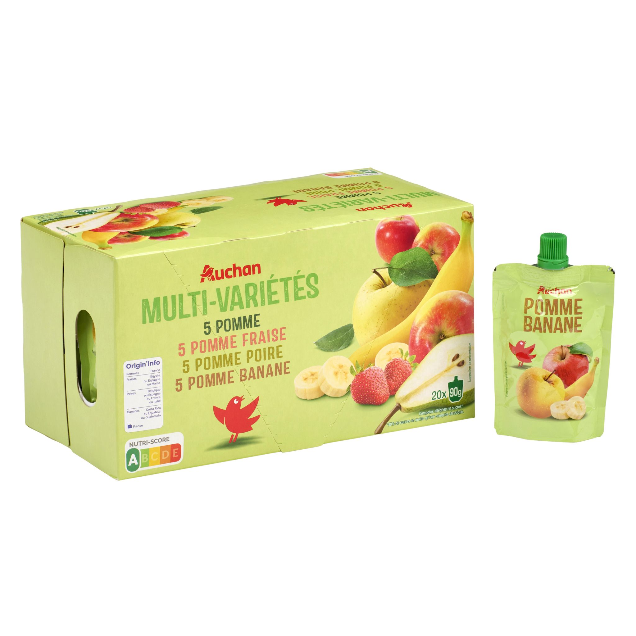 Voir la diapositive 3 : AUCHAN Gourdes compotes multi-variétés allégée en sucres 20x90g