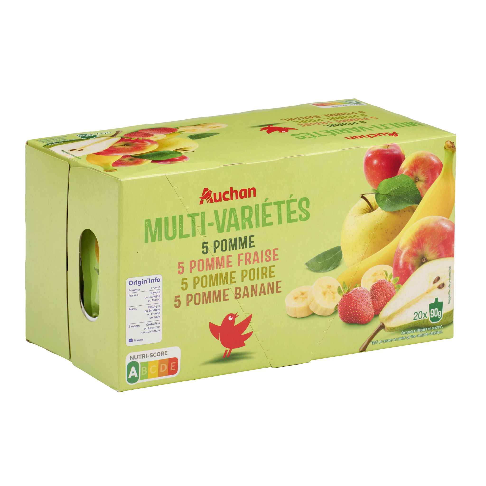 Voir la diapositive 4 : AUCHAN Gourdes compotes multi-variétés allégée en sucres 20x90g